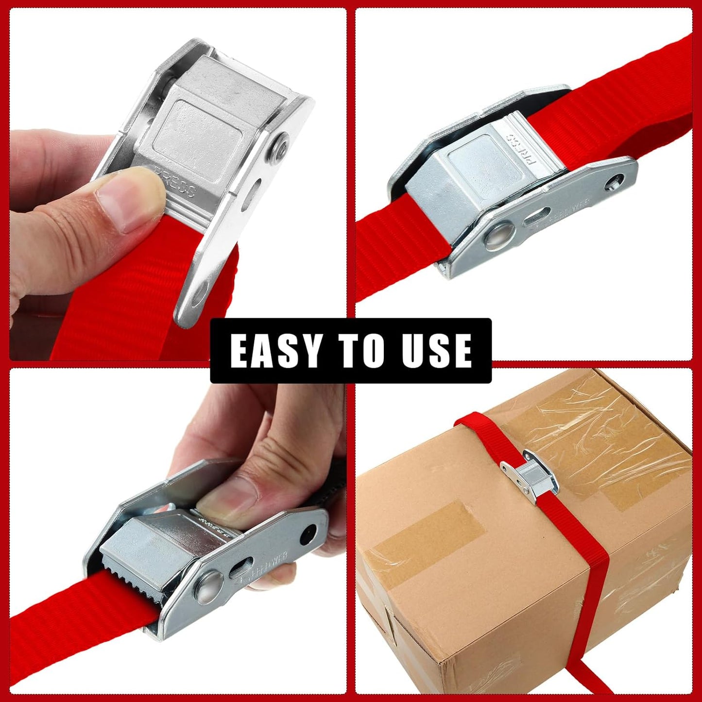 16 Pcs Cambuckle Tie Down Straps 1763lbs Break Strength Securing Straps 1'' x 15 ft Cambuckle Tie Downs with S Hook for Motorcycle, Kayak, Car, Truck, Boat Moving, Securing Cargo(Red)