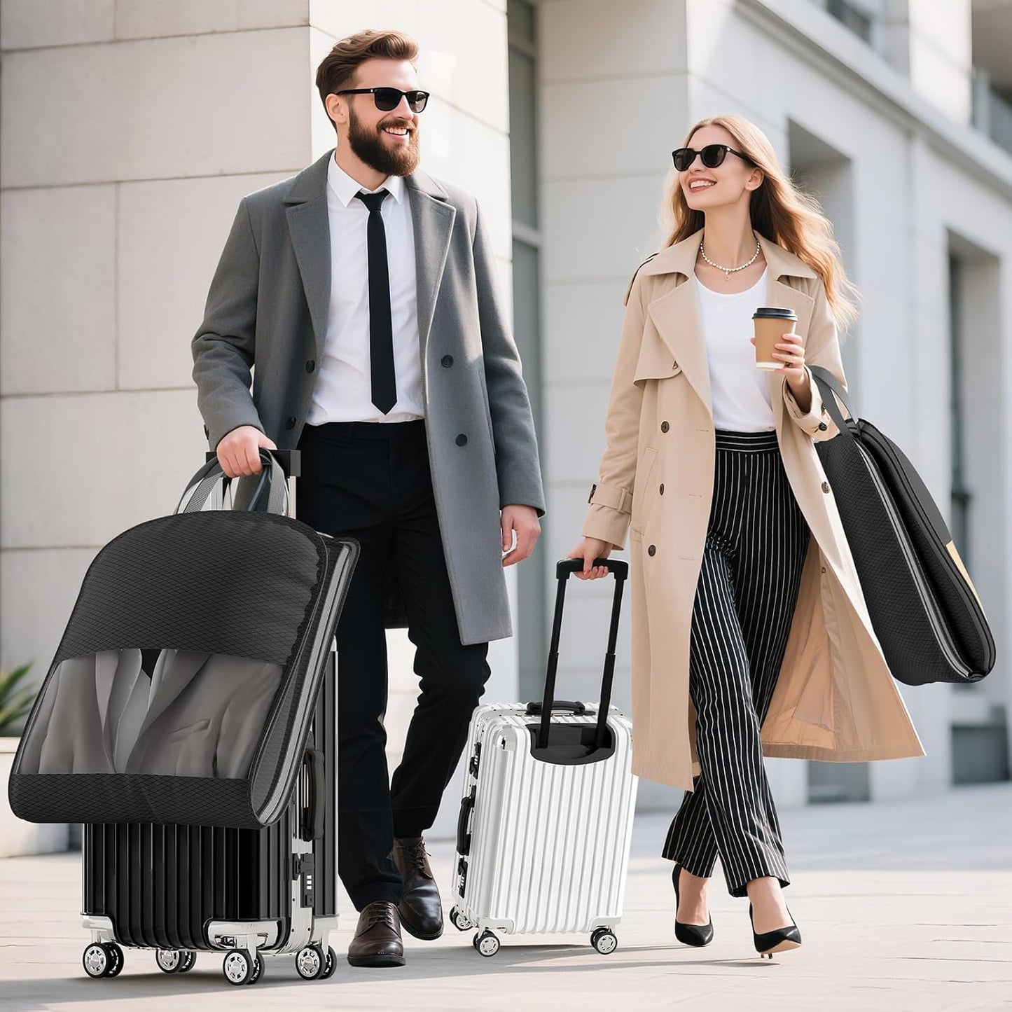 DIMJ 2 Pack 43" Space Saving Garment Bags for Hanging Clothes With Compression Zipper Carry Handles and Window, Washable Suit Bag for Dress, Clothes, Coats, Down Jacket, Closet, Moving, Travel