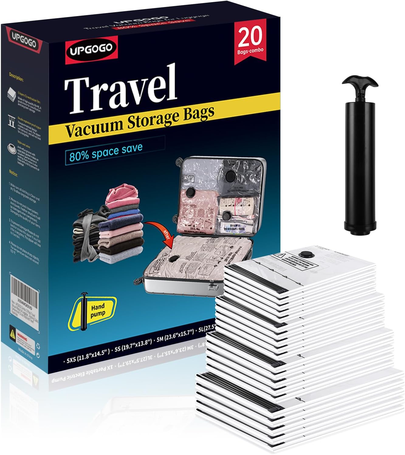 Travel Vacuum Bags for Luggage with Hand Pump,Vacuum Seal Bags for Clothing,Packing Cubes Compression,Cruise Ship and Travel Essentials(Combo 20 Pack)