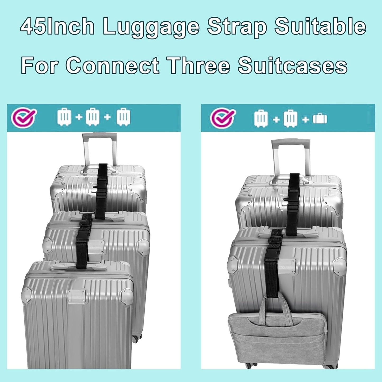 4Pack Luggage Straps Add Bag Straps to Connect Two Suitcases, Adjustable Luggage Belt Connector for Carry On, Travel Attachment Accessories for Connect Your 3 Luggages 4 Color