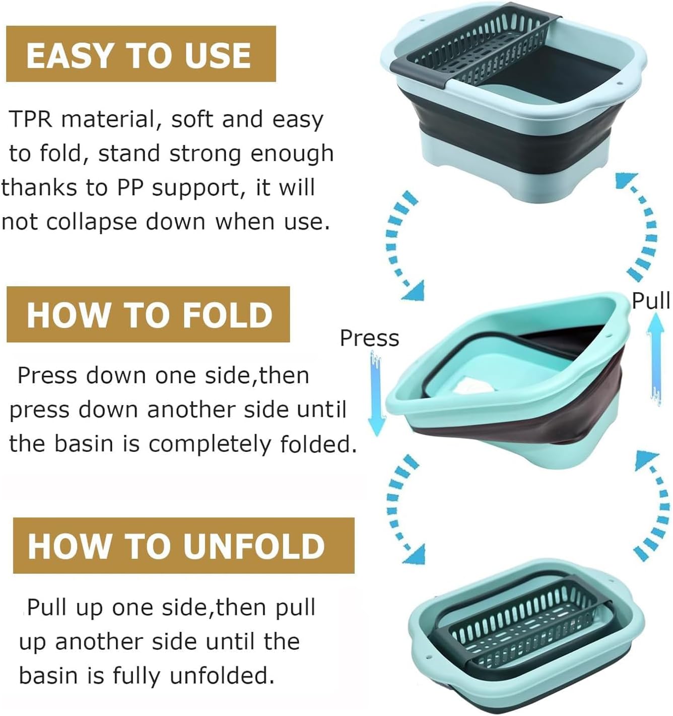 2.98 Gallon (11.28L) Collapsible Dish Basin with Drain Plug, Outdoor Multiuse Foldable Sink Tub, Dishpan, Wash Basin, Portable Kitchen Storage Tray for Camping, RV, Beverage Bucket (Yellow)