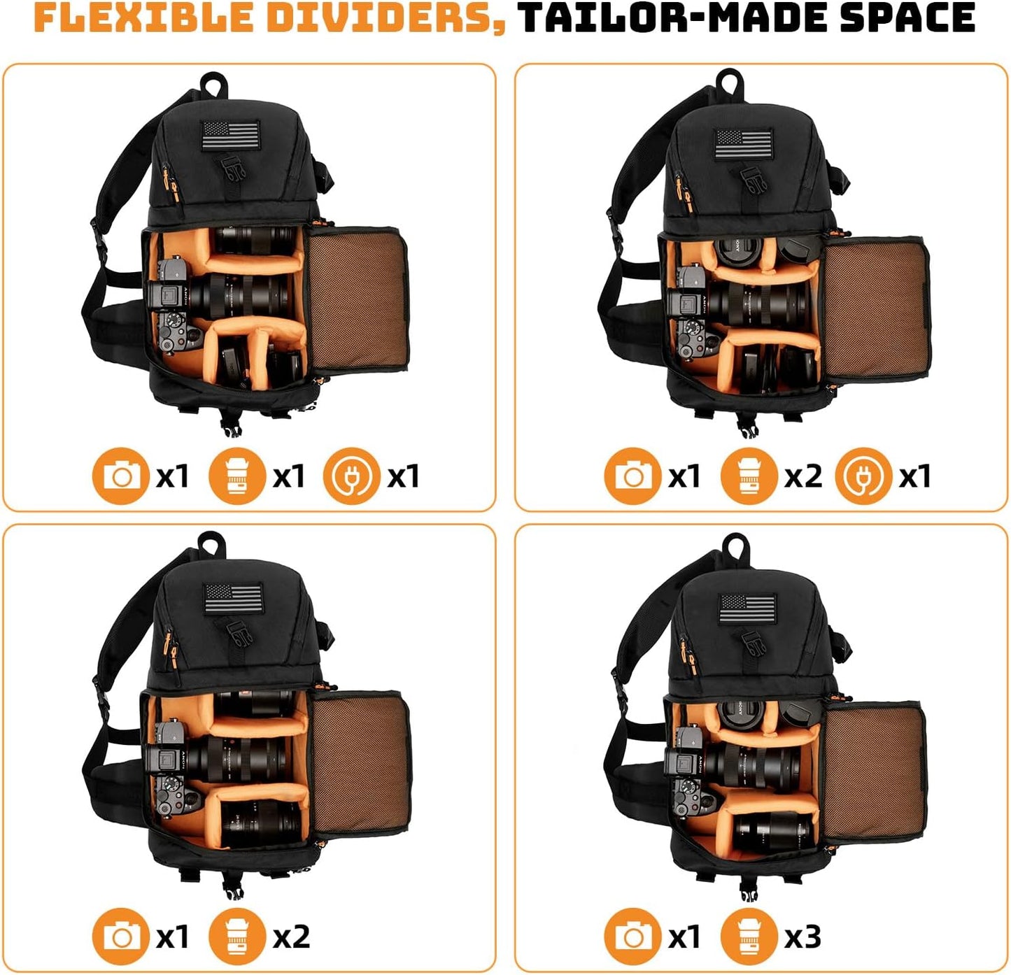 Camera Sling Bag for Photographers - Waterproof Single-Shoulder Camera Case with Adjustable Dividers, Rain Cover & Side Tripod Pocket