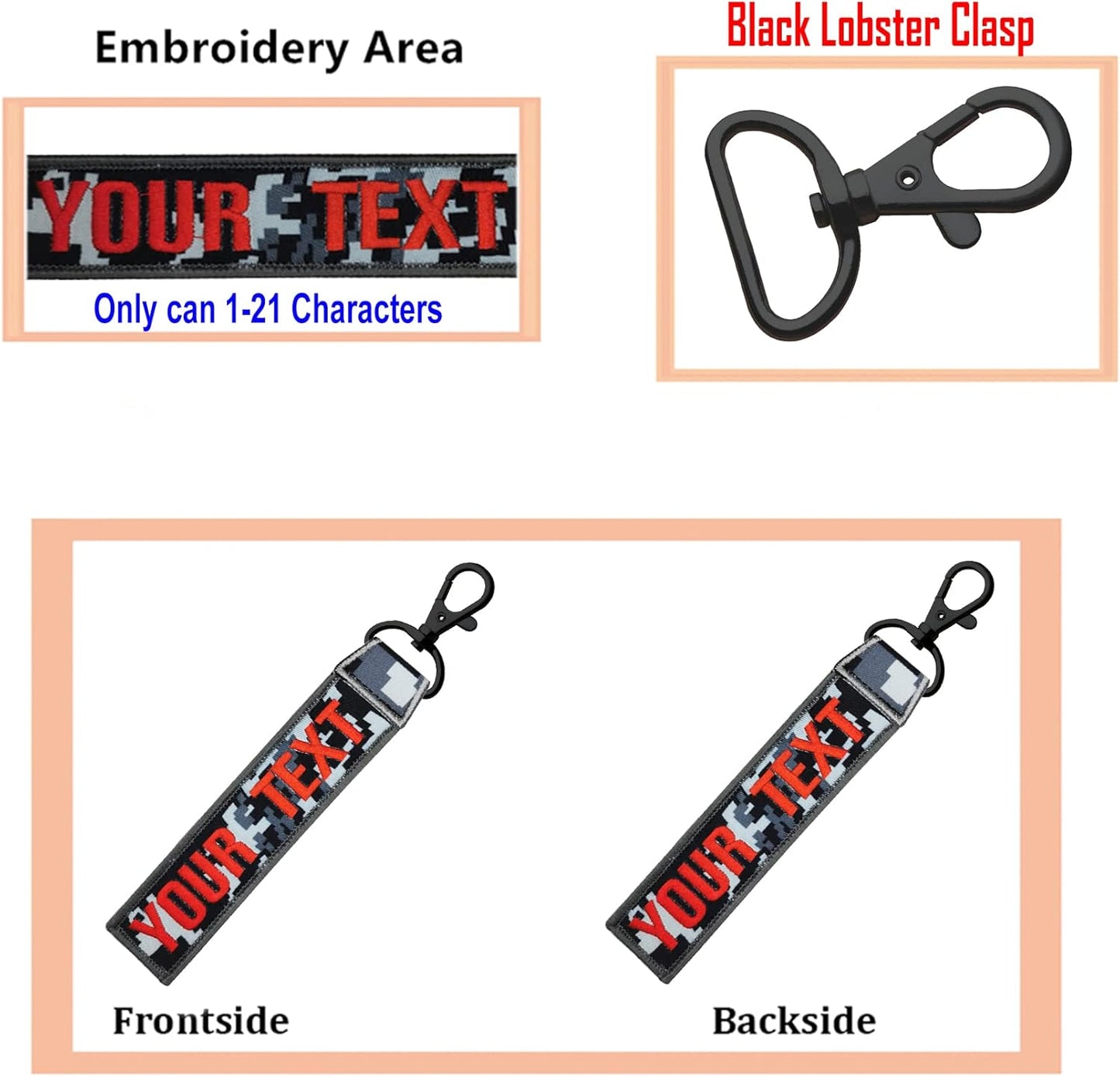 Custom Luggage Tags, Custom Personalized Luggage tag Name, Embroidery Key Ring Accessories for Car, Luggage, Crate,Gear