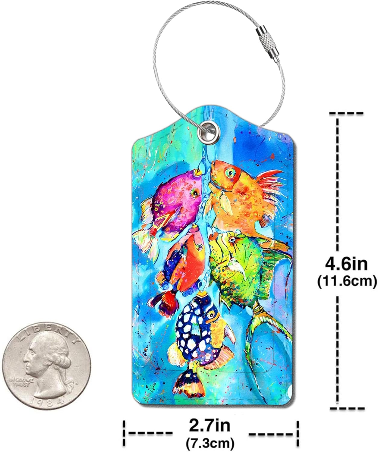 2 Pack Luggage Tag for Suitcase, Cute Unique Leather Bag Tags Identifiers Privacy Cover ID Label with Durable Steel Loop for Women Men Kids Girls Travel，Fish