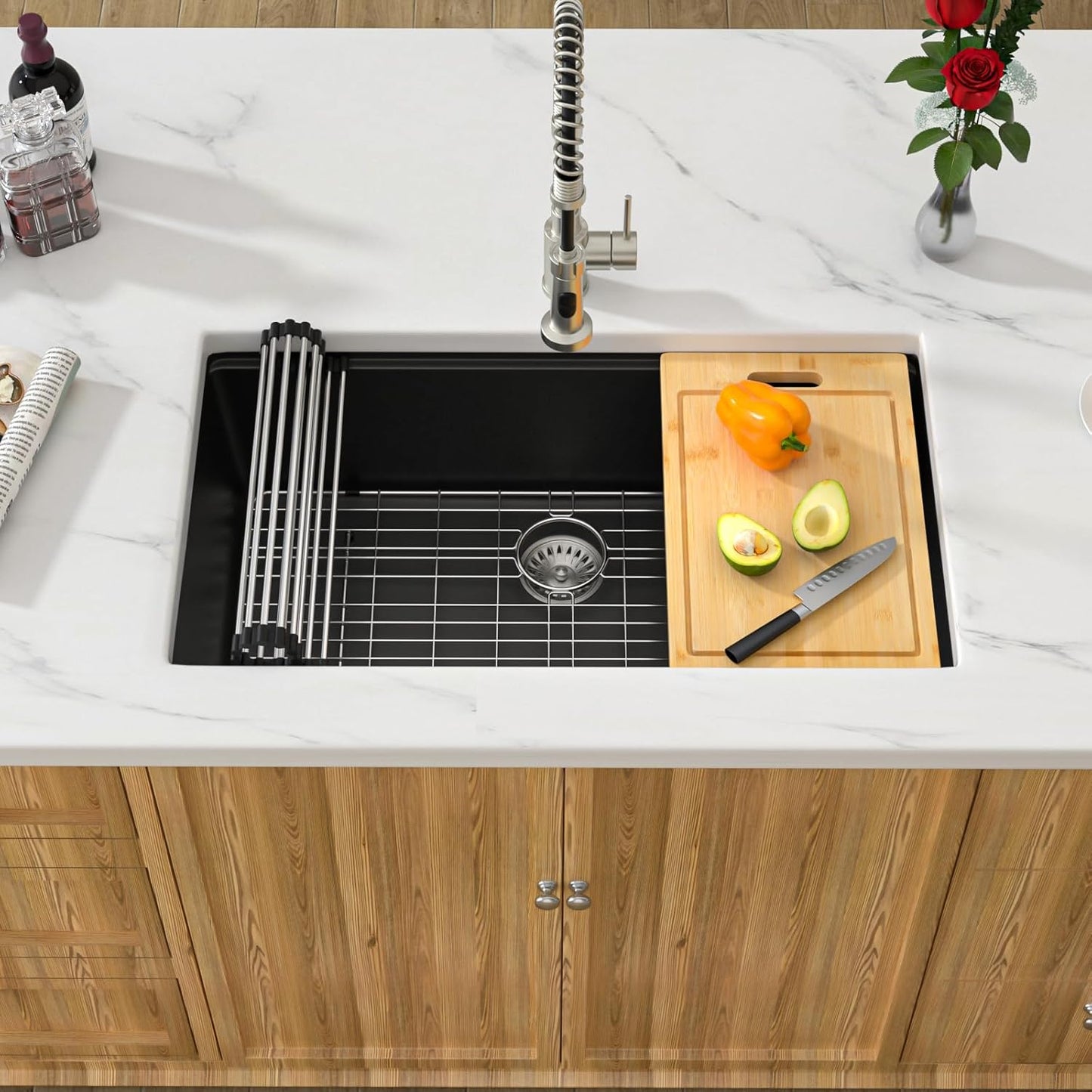 30 Granite Composite Kitchen Sink - Donsdey 30 Inch Black Kitchen Sink Undermount Granite Quartz Composite Ledge Workstation Matte Black Under Counter Single Bowl Sink Basin