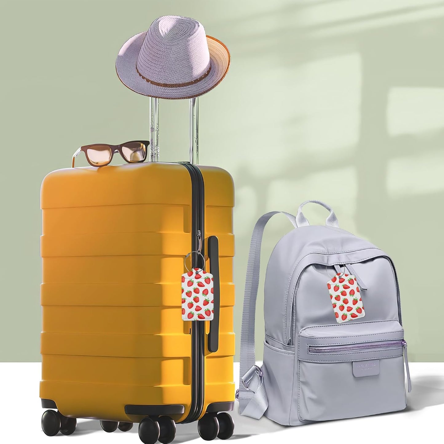 2 Pcs Strawberry Fruit Strawberries Luggage Tags,Cruise Luggage Tag with Privacy Flap,Name Id Label and Steel Loop for Women Men Travel Bag Suitcase