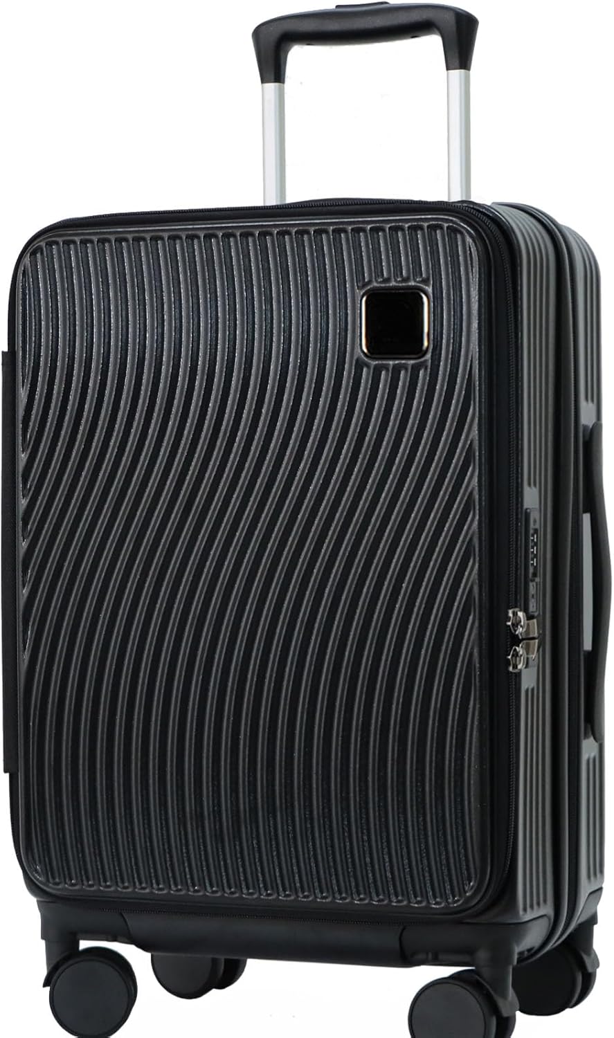 buy 0ne get 0ne free! 20 Inch Expandable Carry on Luggage PC Hard Shell TSA Suitcase Top Opening 360°Rolling Wheels Travel Luggage Suitcase(Black)