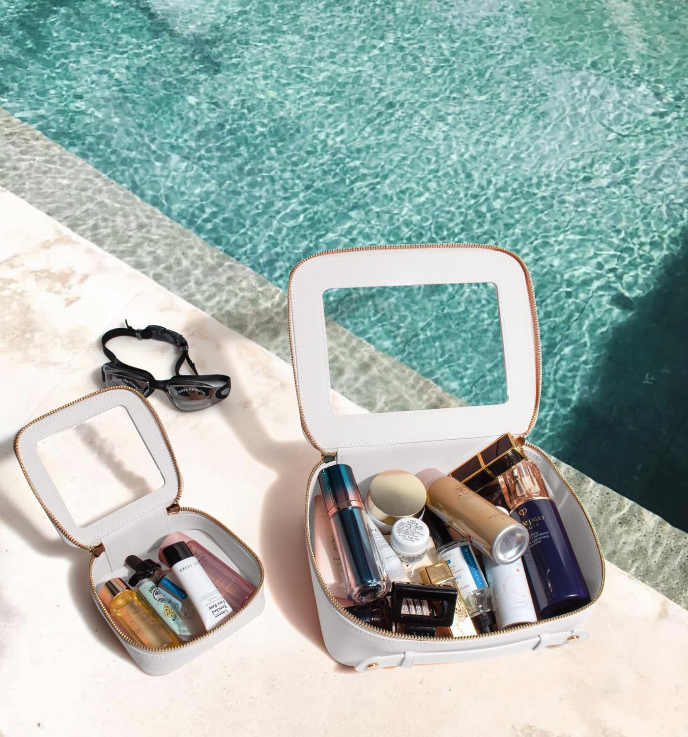 LETGO Clear Makeup Bags, TSA Approved Toiletry Bag with Zipper, Clear Makeup Organizer Large Fit Carry-on Travel Essentials,Clear Cosmetic Bags for Women Men (Large-White) (YunGoGo)