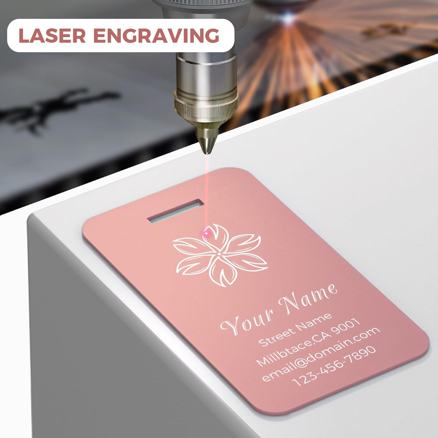 Personalized Luggage Tags, Custom Luggage Tags 4 Pack TSA Approved Double Sided Laser Engraving, Metal Luggage Tag for Suitcases with Stainless Loops, Name Tag for Bags, Backpacks (Pink)