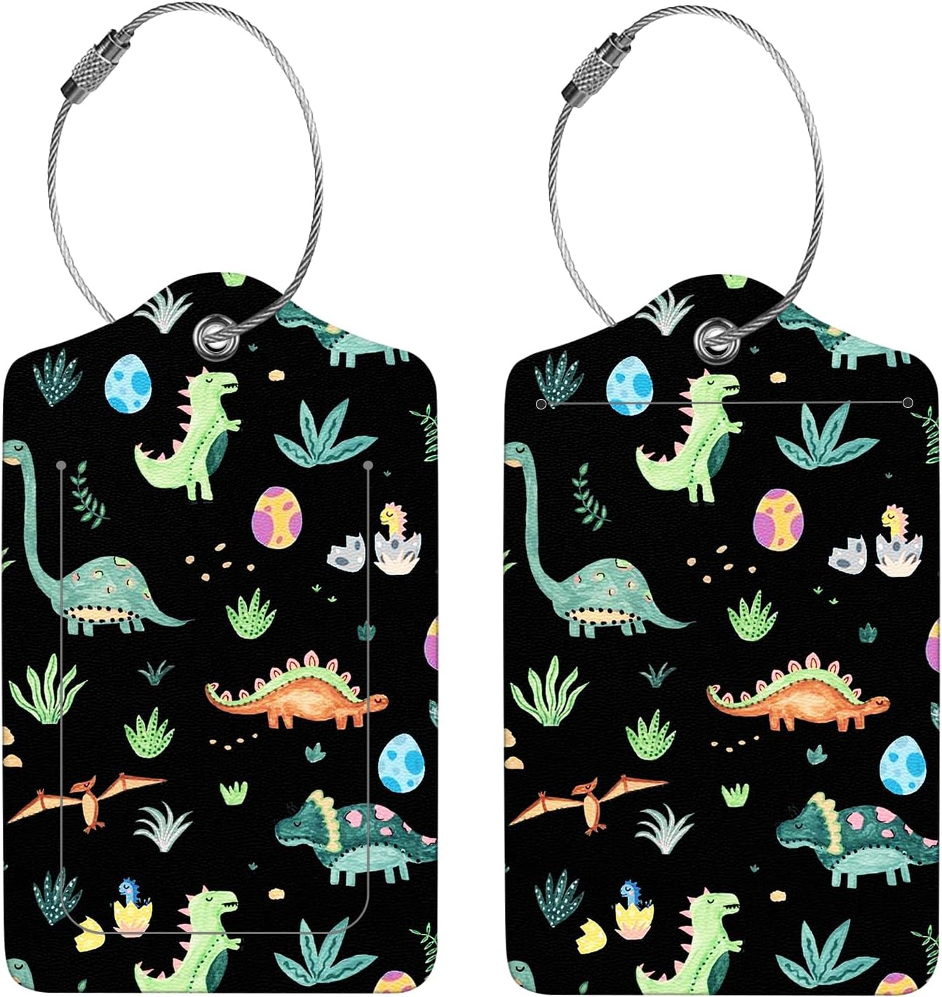 2 Pcs Luggage Tags for Suitcases, PU Leather Cruise Ship Luggage Tags with Privacy Cover Label Address Card and Durable Metal Ring Suitable for Men Women Handbags Backpacks Schoolbag,Small Dinosaur