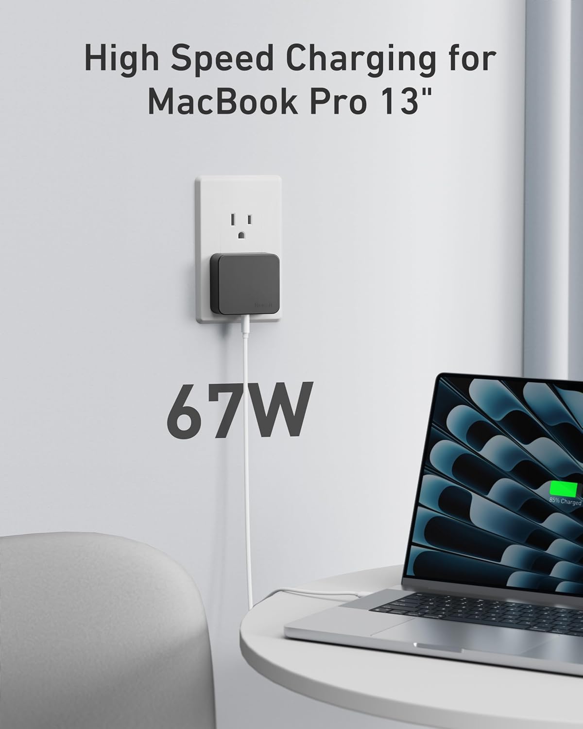 Nekmit 67W Flat USB C Charger Block, 3-Port GaN Fast Wall Charger, USB C Wall Plug for MacBook Pro/Air, iPad, iPhone, Galaxy and More