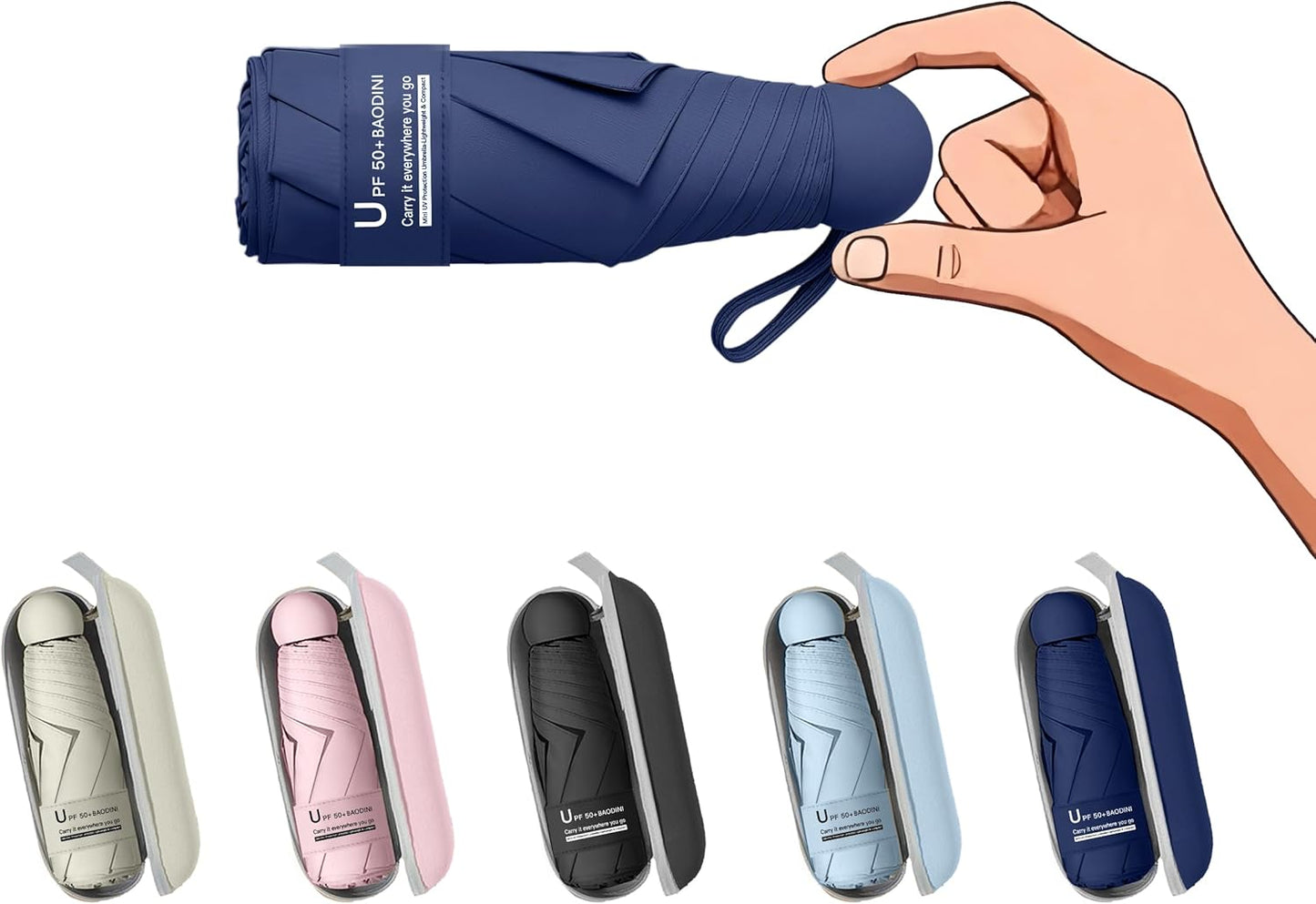 BAODINI Travel Mini Umbrella for Purse With Case Small Compact UV Sun Protection Sun Lightweight Tiny Pocket Umbrella for Women Kids and Men