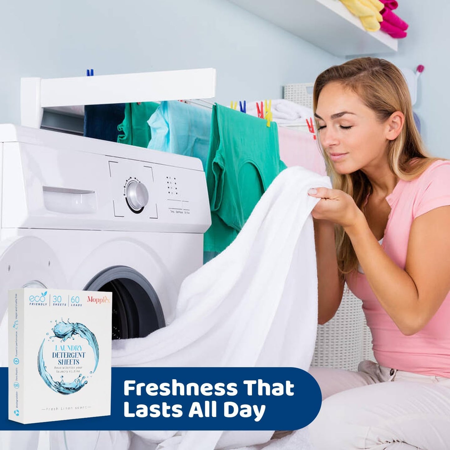 Laundry Detergent Sheets, 30 Laundry Soap Sheets 60 Loads, Travel Friendly Detergent Sheets, Eco Friendly Laundry Detergent Sheets, Compact Washer Sheets for Home & Travel Use