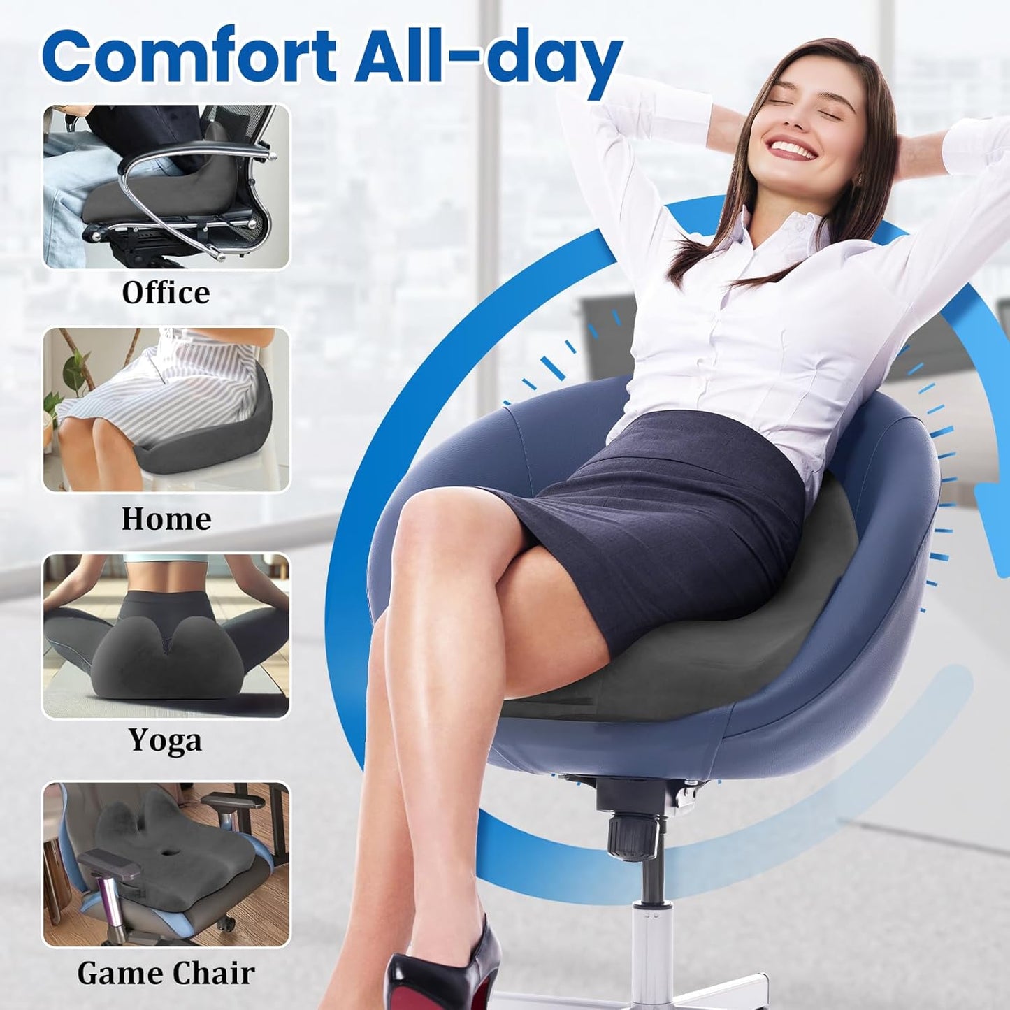 Seat Cushion, Memory Foam Office Chair Seat Cushion for Office Chairs/Car/Long Trip/Desk Chair/Gaming, Extra Large Size for Sciatica & Hip & Tailbone Pain Relief, Sciatica Support (Grey)