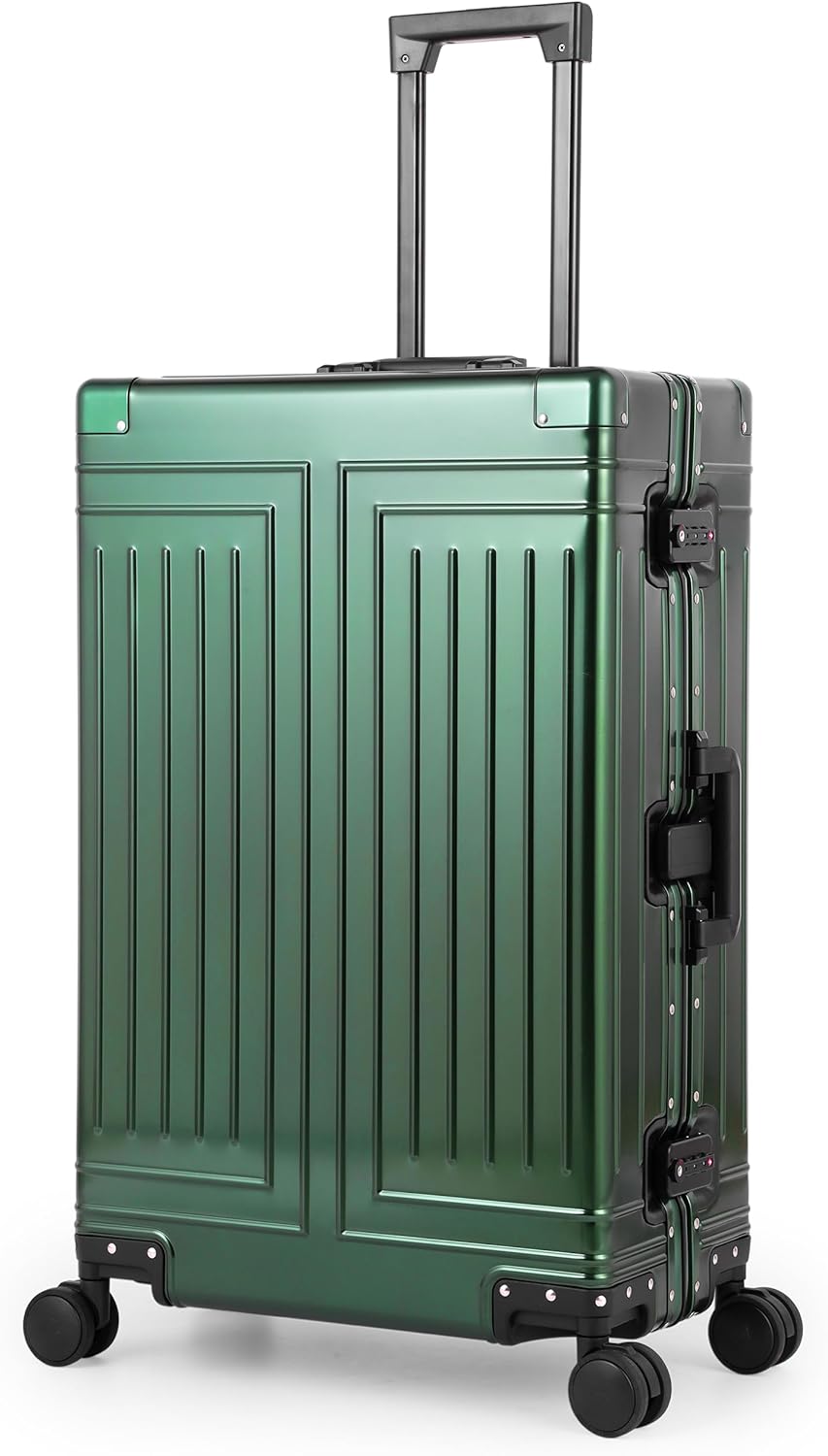All Aluminum Magnesium Carry On Luggage，Cut from Whole Aluminum Sheet，22x14x9 Airline Approved ，（3rd Generation，Premium Magnesium Metal zipperless suitcase ） (green, 28inch)