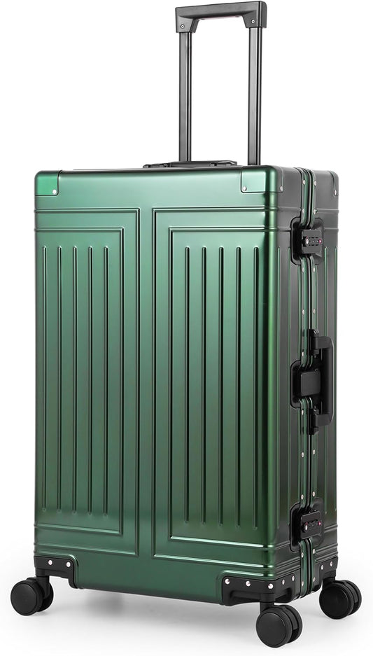 All Aluminum Magnesium Carry On Luggage，Cut from Whole Aluminum Sheet，22x14x9 Airline Approved ，（3rd Generation，Premium Magnesium Metal zipperless suitcase ） (green, 28inch)