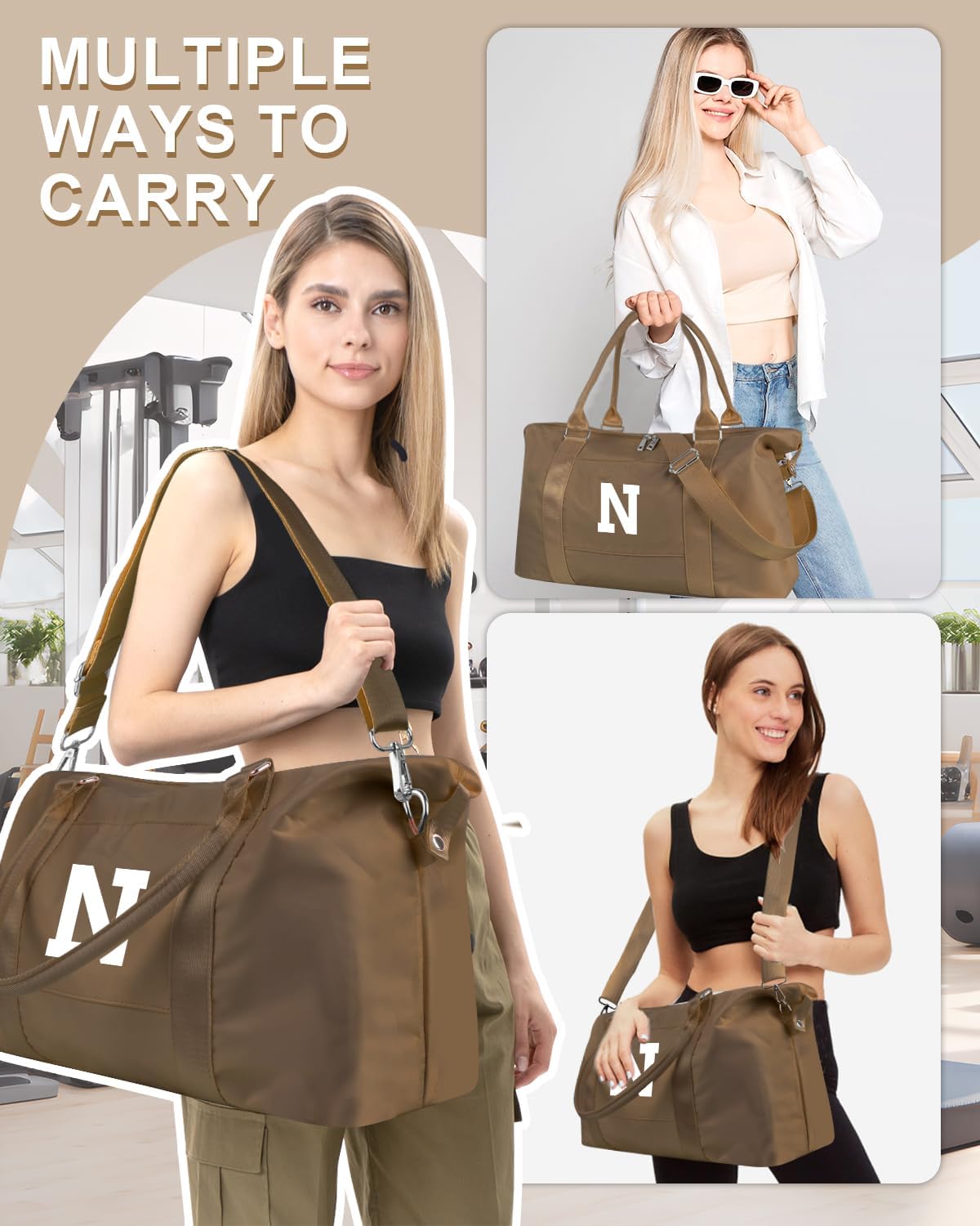 Birthday Graduation Gifts for Daughter,Initial Travel Duffel Bag Sports Gym Bag for Girls Teen Kids Birthday Gifts,Personalized Weekender Bag Carry On Tote Bags Cute Overnight Bag for Women(Brown, N)