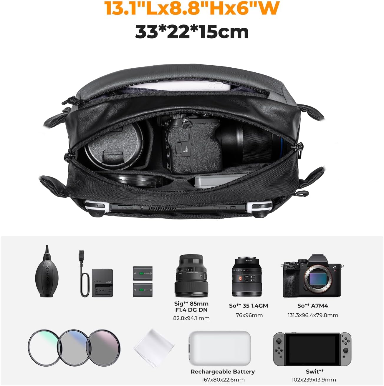 K&F Concept 2 in 1 Sling Bag Everyday Shoulder Bag & Multifunction Photography Crossbody Camera DSLR Backpack Portable Bag