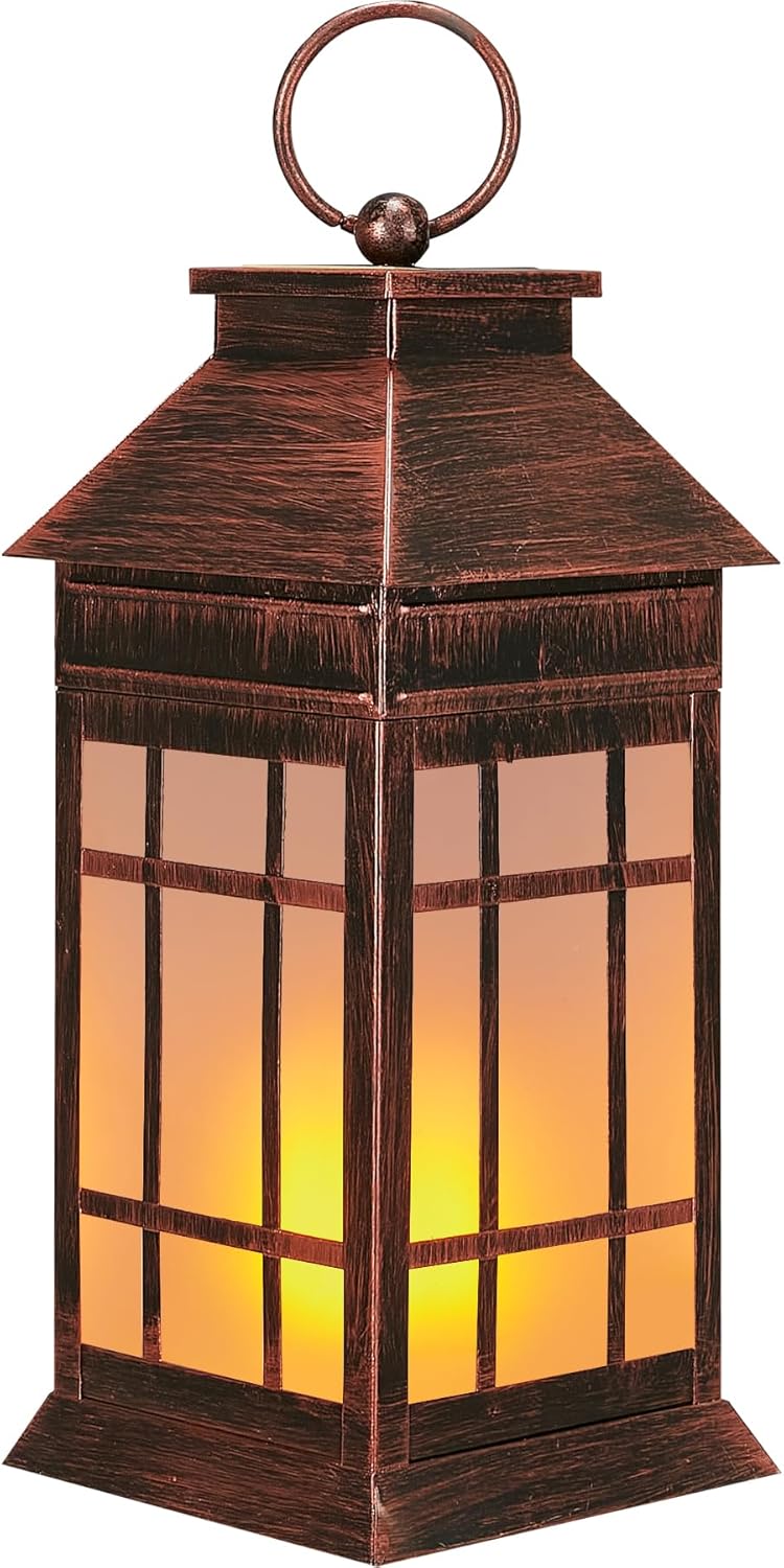 18" Glass Solar Lanterns Outdoor Waterproof, Large Solar Flickering Flame Lantern, Outdoor Lantern Decorative Metal Garden Light for Patio Garden Backyard Outside Tabletop Decor Birthday Gift Grandma