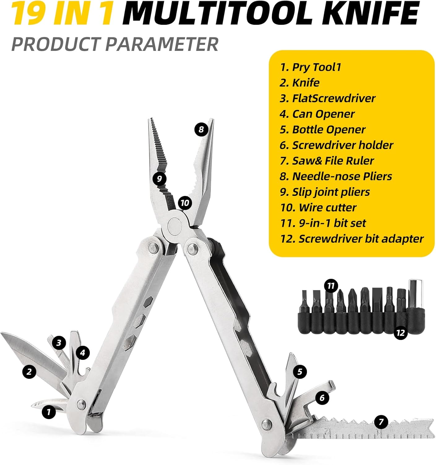 21-in-1 Multitools Needle Nose Pliers, Pocket Knife,Screwdriver, Bottle and Can Opener with Storage Bag-Apply to Survival,Camping, Hunting and Hiking