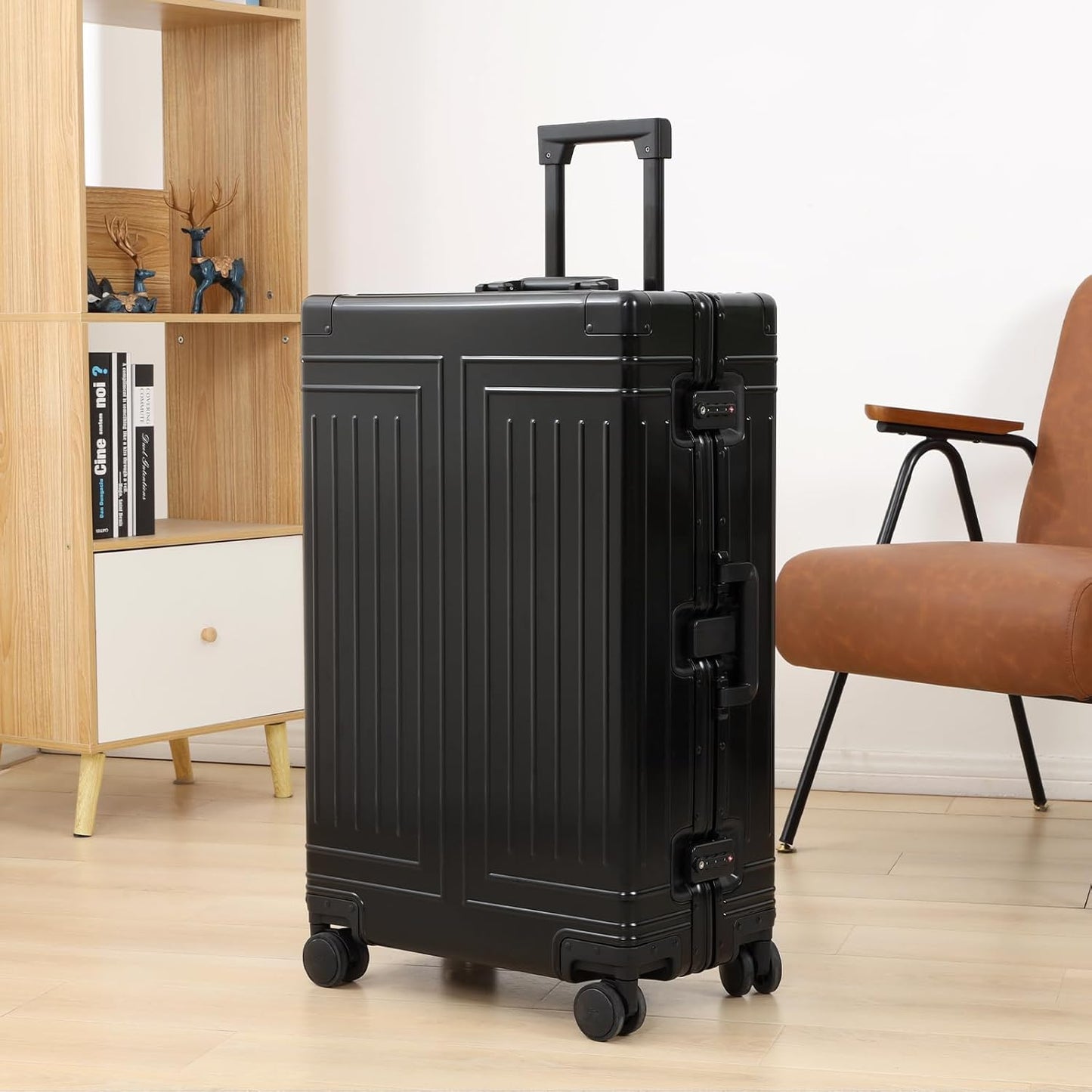 All Aluminum Magnesium 20/28 Luggage set ，Cut from Whole Aluminum Sheet，22x14x9 Airline Approved ，（3rd Generation，Premium Magnesium Metal zipperless suitcase ） (black, 20+28inch)