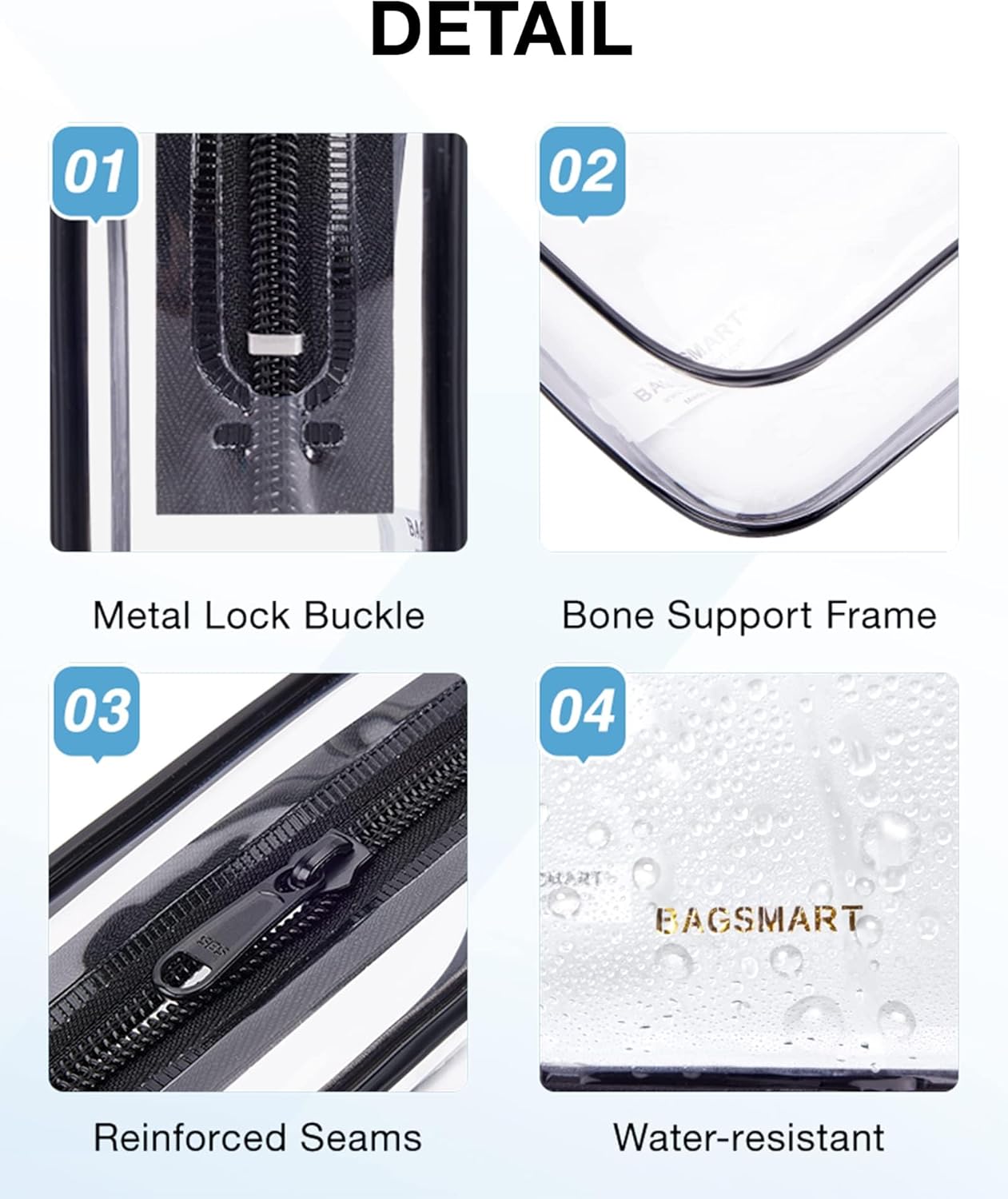 BAGSMART Clear Toiletry Bag, 3 Pack TSA Approved Travel Toiletry bag Carry on Travel Accessories Bag Airport Airline Quart Size Bags Water Repellent Makeup Cosmetic Bag for Women (Nude Pink-3pcs)