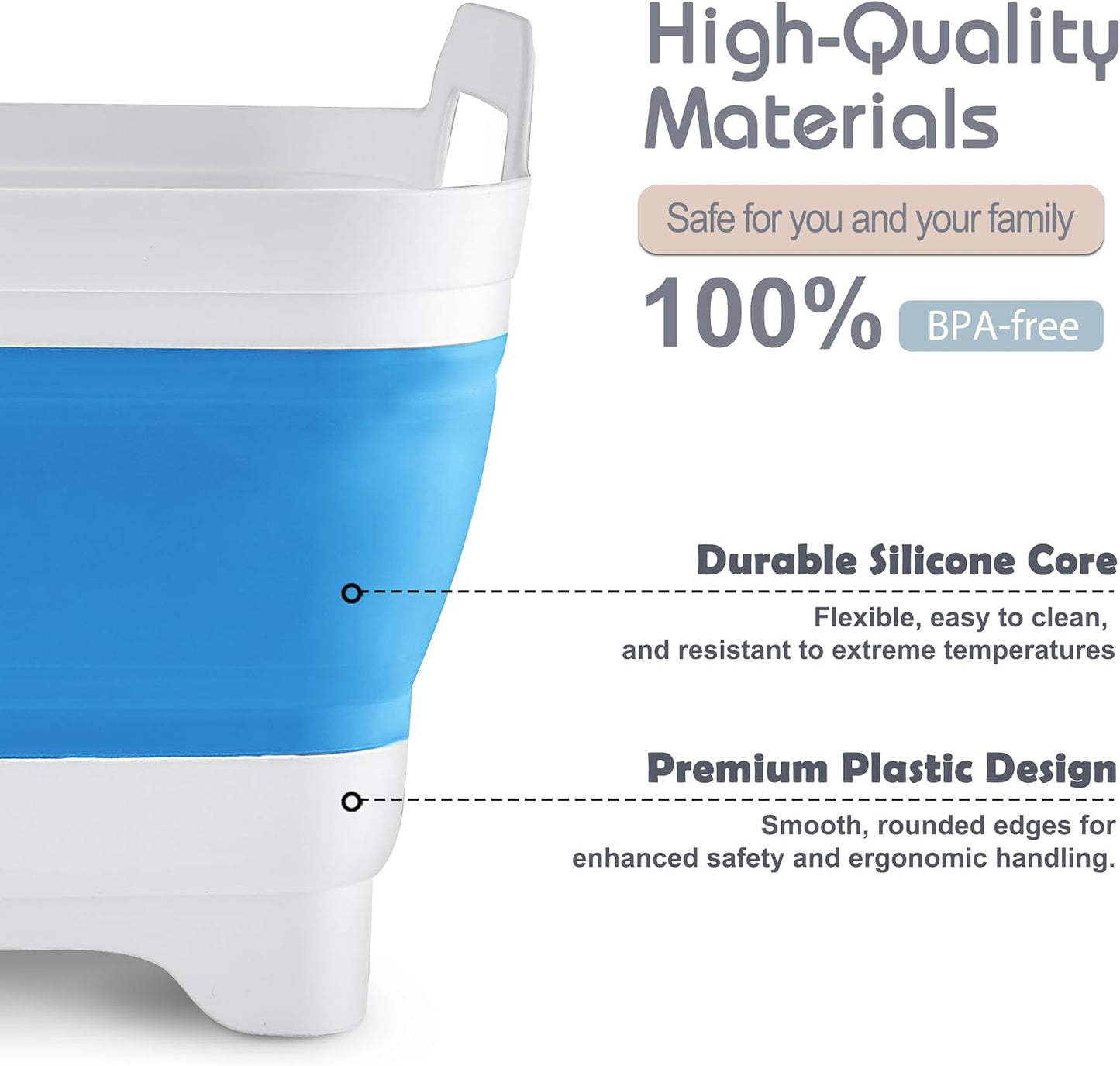 2.4 Gal(9L) Collapsible Dish Basin with Drain Plug - Collapsible Wash Basin for Baby Bottles, Space-Saving Camping Sink for Dishes Washing (Blue)