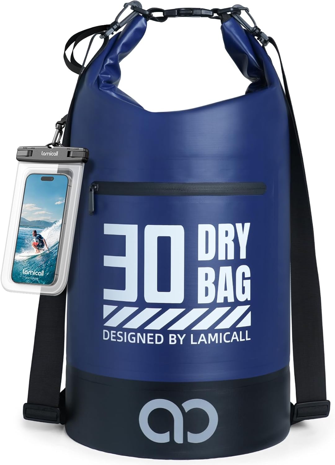 Lamicall Dry Bag Waterproof Backpack - [Zippered Pocket] 5L/10L/20L/30L/40L Roll Top Waterproof Bag with Water Proof Phone Pouch, Floatable Drybag for Swimming, Boating, Kayaking, Camping, Beach