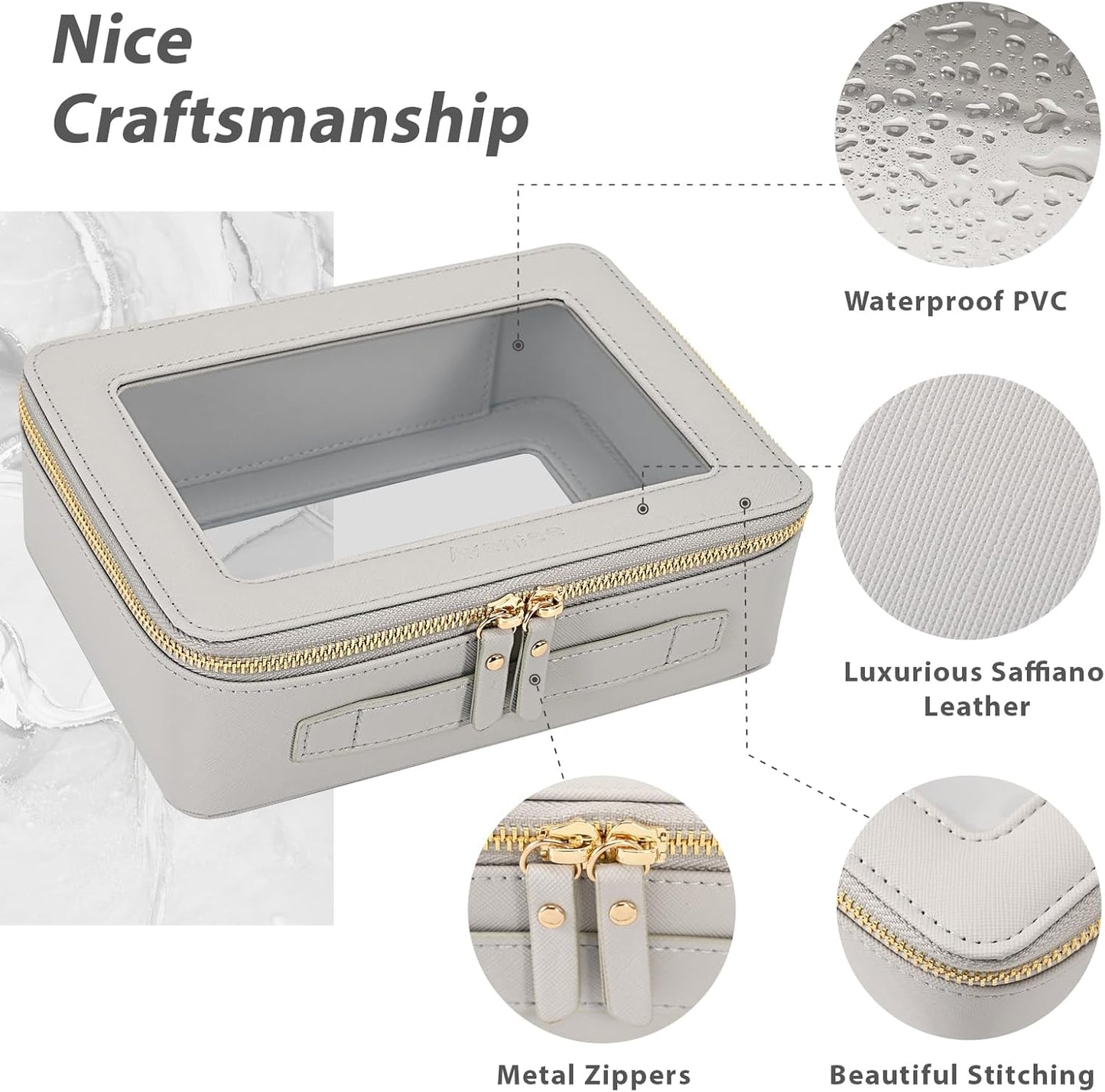 Aveniee Clear Makeup Bag Organizer,Large Travel Toiletry Bag for Women, Waterproof Cosmetic Pouch with Zippers,Car Organizers and Storage Case for Accessories,Grey