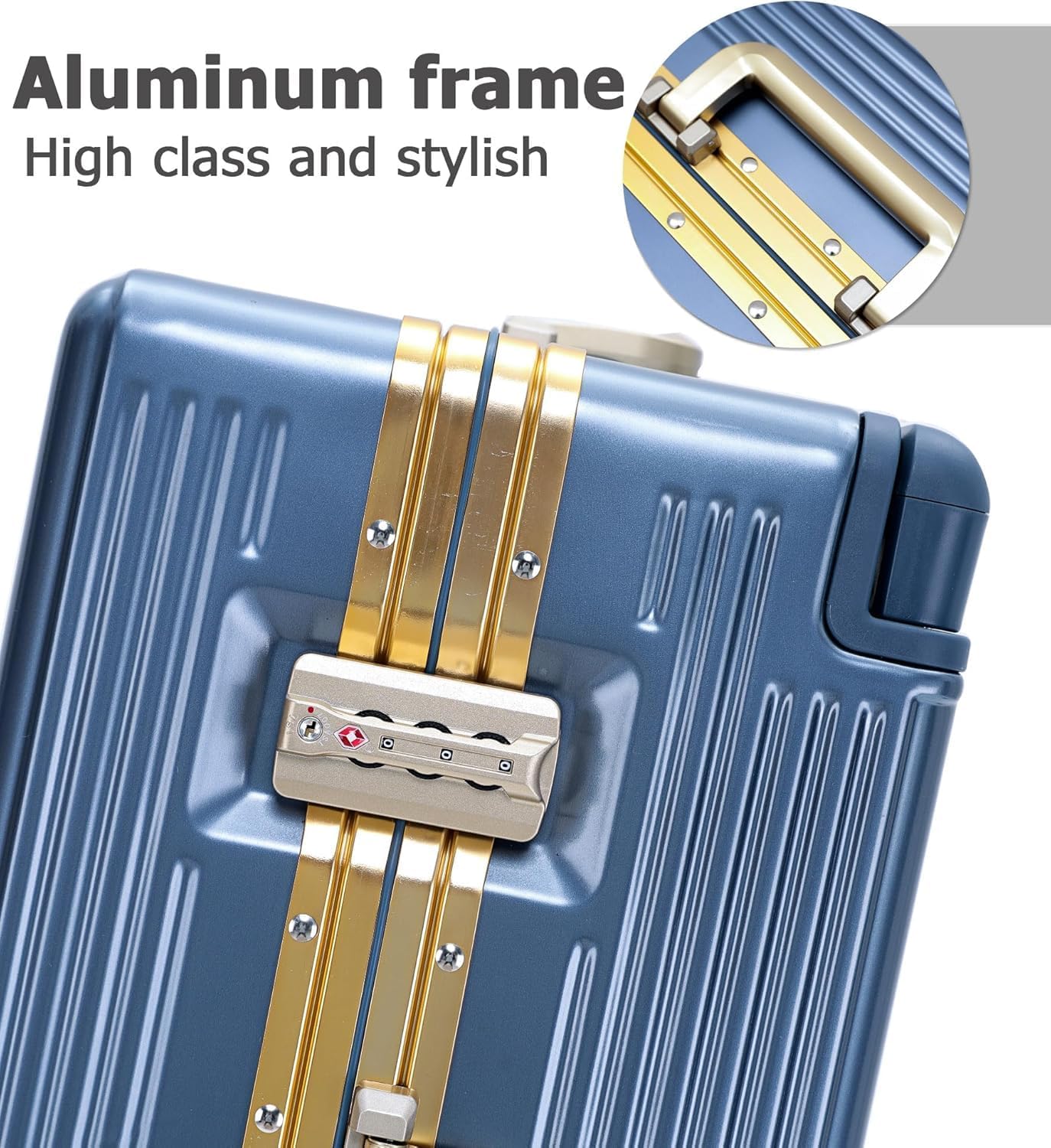 feilario 20" Aluminium Frame Hardside PC Carry on Luggage - Wide Handle Double Spinner Wheels Suitcase with TSA lock