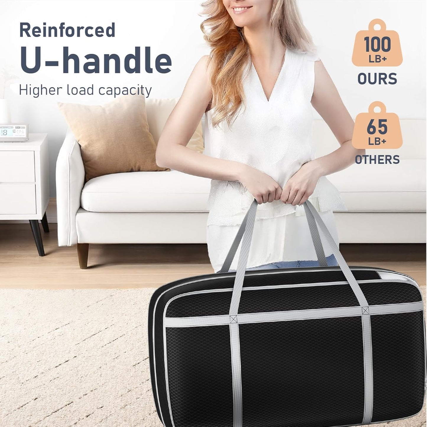 DIMJ Large Comforter Storage Bag with Handls, 100L Washable Blanket Storage, Compression Packing Totes Moving Bags With Zipper, Space Saving Containers For Pillow, Clothes, Bedding, 2 PCS