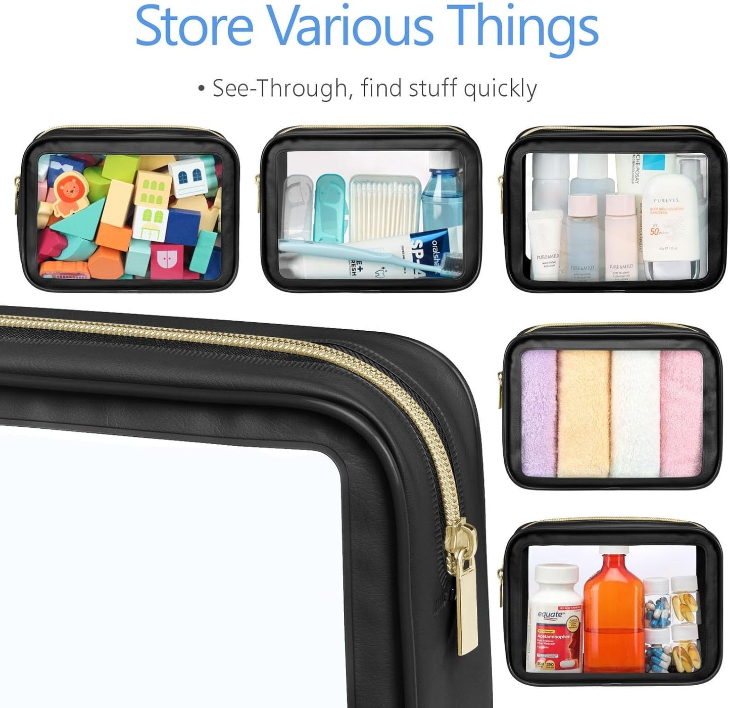 PACKISM TSA Approved Toiletry Bag - Upgrade Color-Edged Clear Makeup Bags, Clear Toiletry Bags For Traveling Fits Various Storage Needs