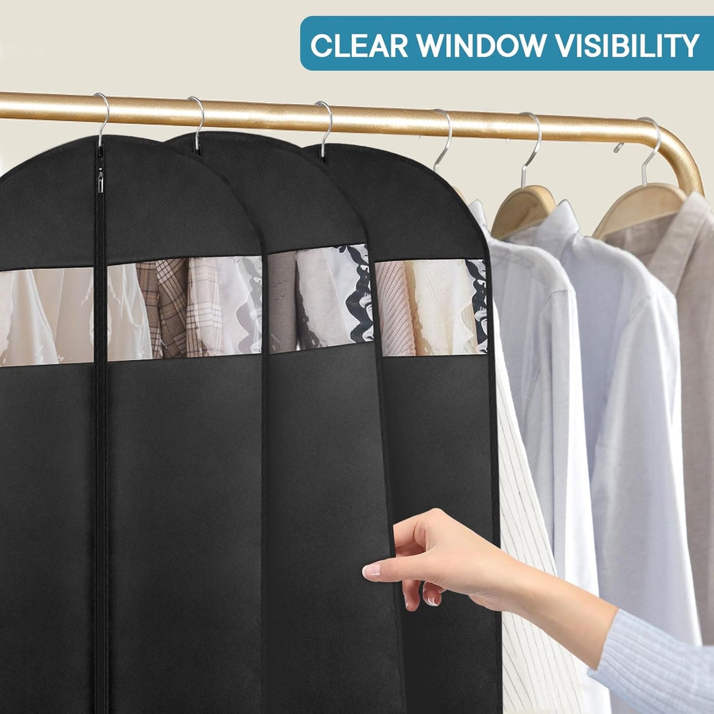 Dress Bags for Gowns, 65" Long Garment Bags for Hanging Clothes, 6-Pack Foldable Dress Cover with Clear Window for Women's Coats, Formal Gowns, and Evening Dresses