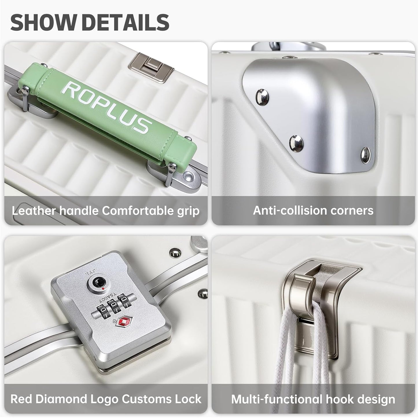 Aluminium Frame Checked-Luggage with Smooth Jelly Wheels, Hardside Zipperless Rolling Suitcase with TSA Lock (WhiteGreen, 24-Inch)