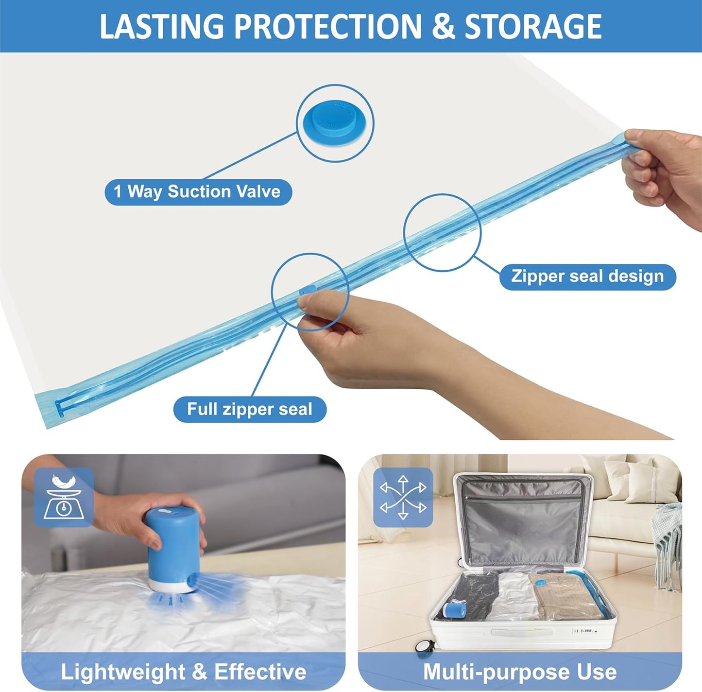 Cozy Essential Travel Vacuum Bags with Rechargeable Electric Pump, 10 Pack Vacuum Travel Bags for Luggage and Suitcase, Vacuum Seal Space Saver Compression for Clothes Clothing