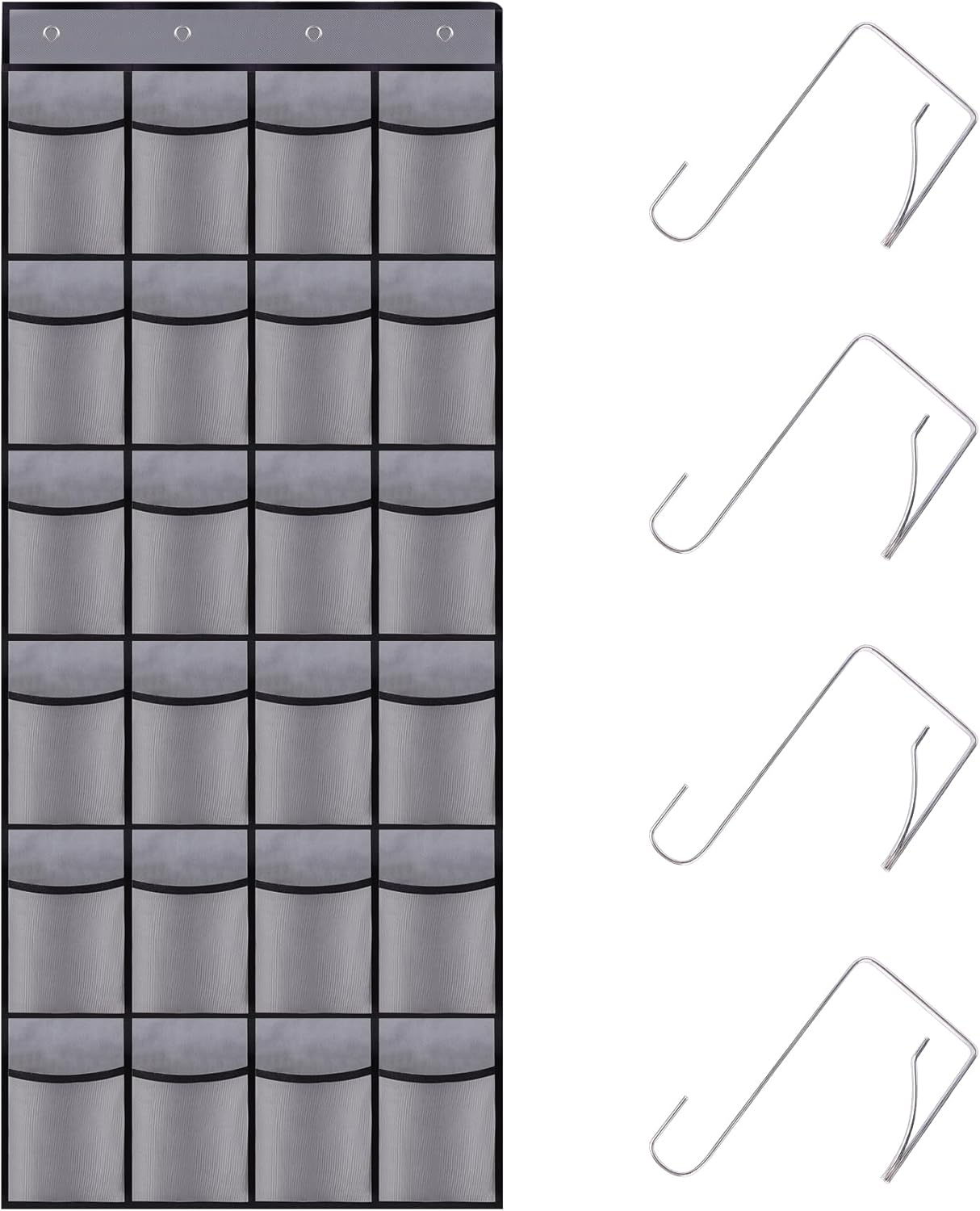 Over the Door Shoe Organizer, 24 Large Breathable Mesh Pockets, Hanging Storage Holder, Hanging Shoe Organizer(Grey)
