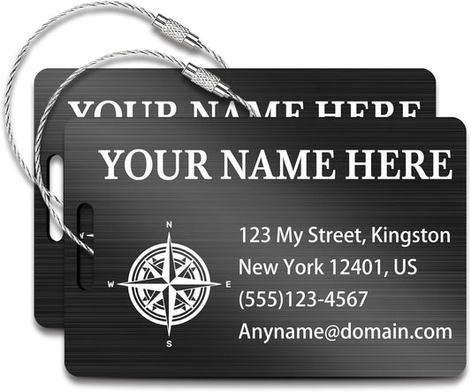 Personalized Luggage Tags for Suitcases (2/4/6/8 Pack) - Custom Engraved Metal Travel Tag, Customizable Pattern/Name/Text for Bags Backpacks Suitcases