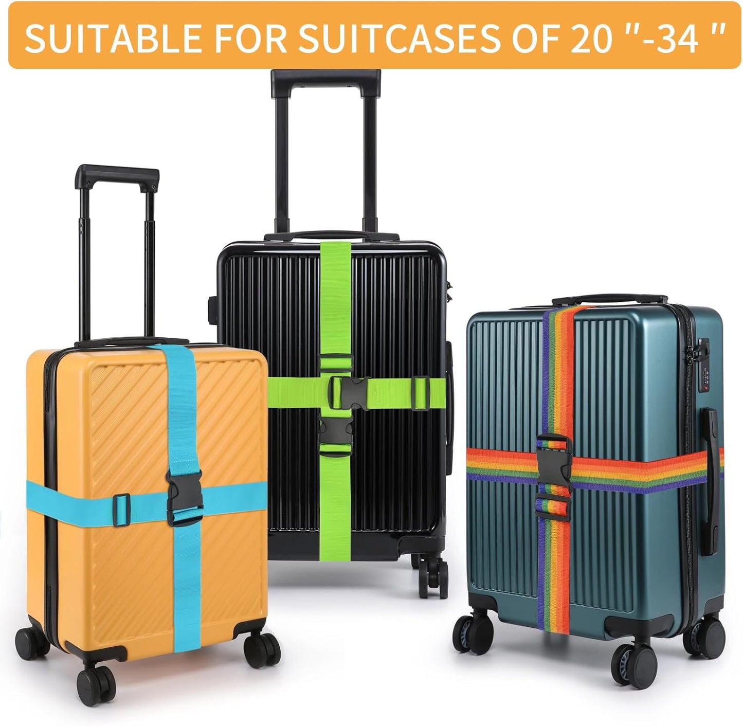 BILIONE Luggage Straps, 79" Long Belts Keep Suitcase Secure While Traveling, TSA Approved Add a Bag Premium Accessory for Travel Bag Closure (2PCS Blue)