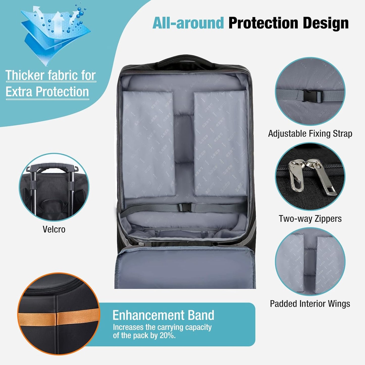 Padded Car Seat Travel Bag for Airplane with Wheels, Heavy Duty Carseat Bags for Air Travel, Rolling Gate Check Backpack and Dolly Carrier, Storage for Baby Essentials, Black