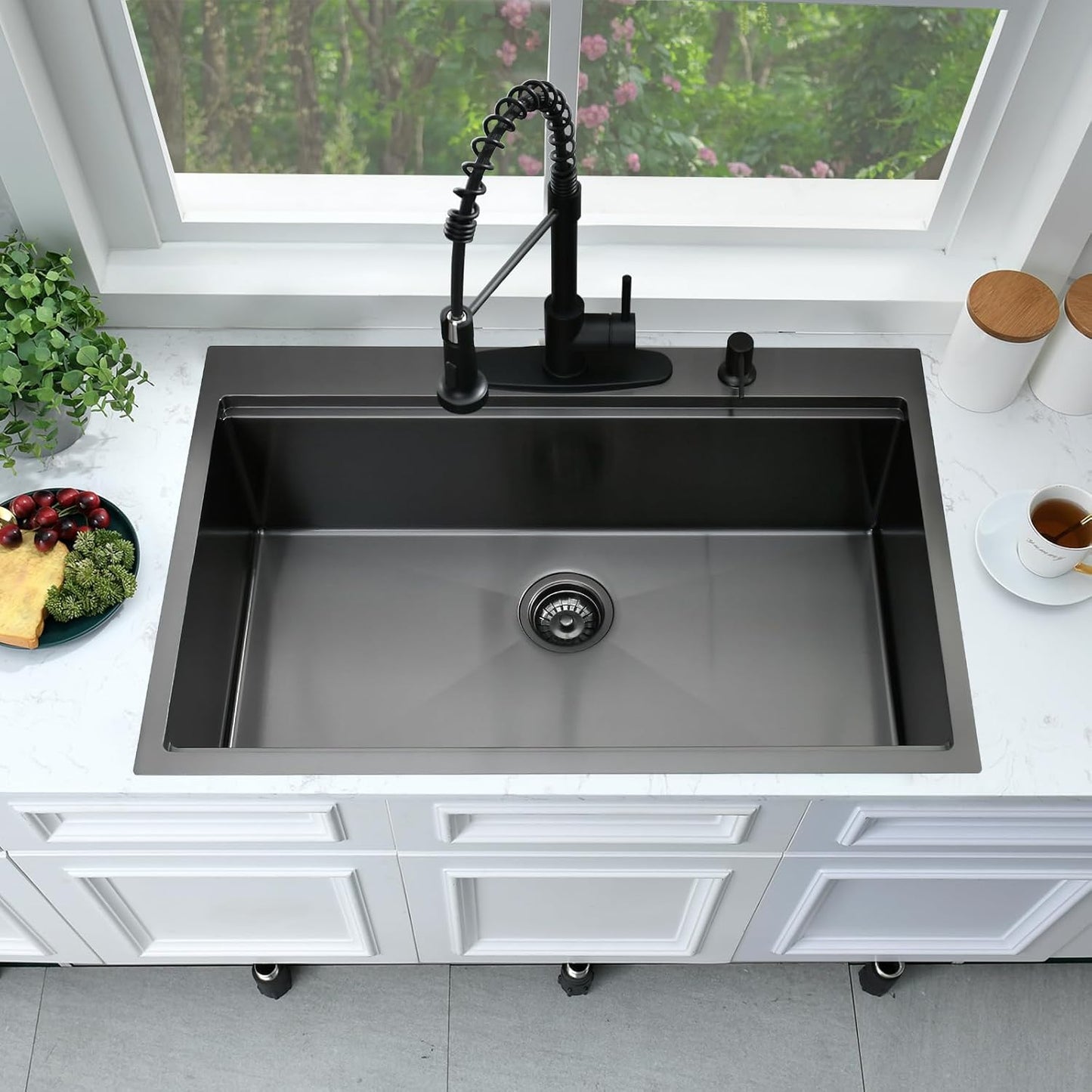 33 Inch Black Drop In Kitchen Sink Workstation-Bokaiya 33x22 Black Stainless Steel Kitchen Sinks Top Mount Ledge Workstation 16 Gauge 10" Deep Single Bowl Kitchen Sink with Cutting Board