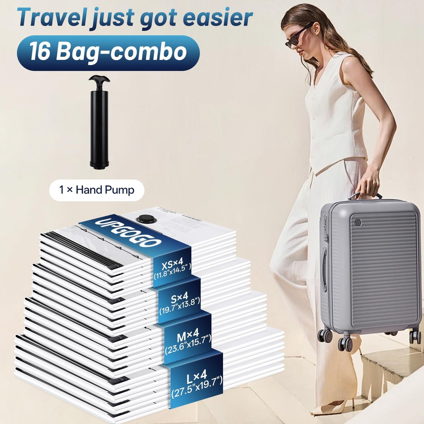 Travel Vacuum Bags for Luggage with Hand Pump,Vacuum Seal Bags for Clothing,Packing Cubes Compression,Cruise Ship and Travel Essentials(Combo 16 Pack)