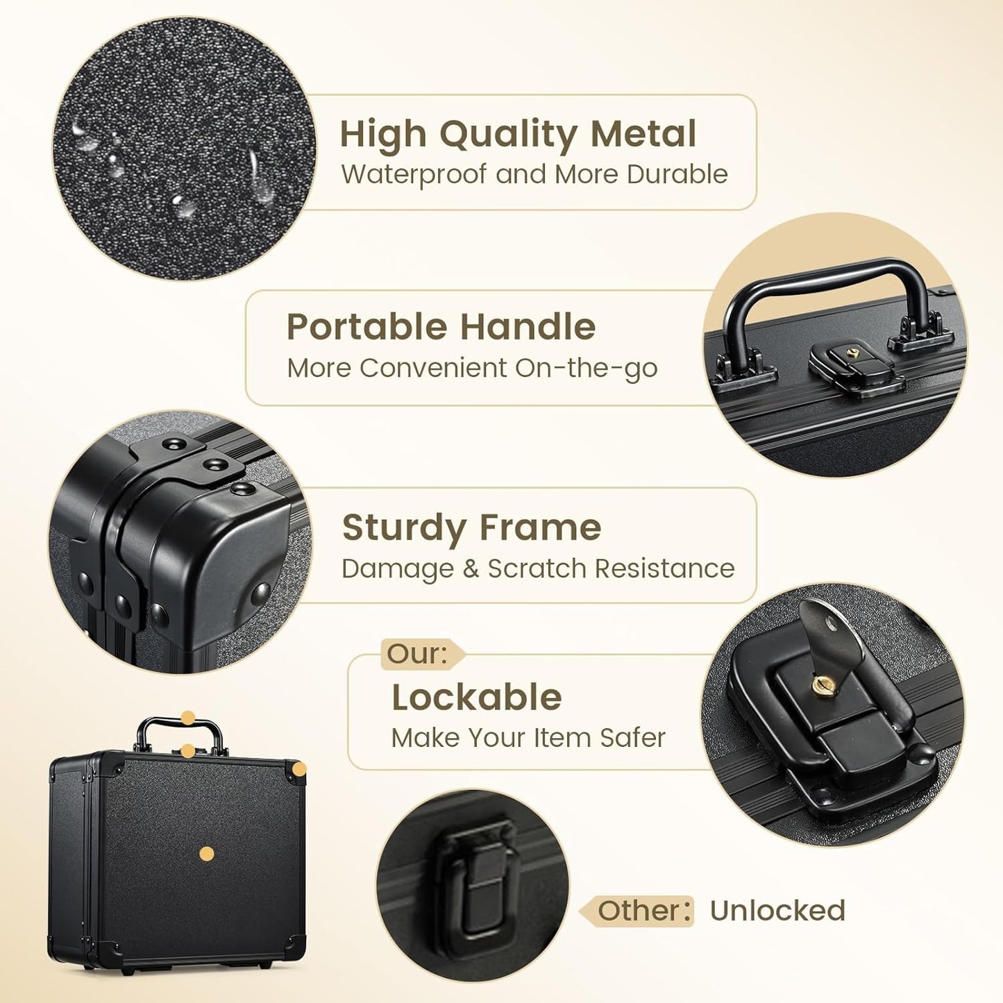 Makeup Case with Magnetic Lighted Mirror Makeup Organizer Box Travel Cosmetic Case with 3 Colors LED Mirror Portable Vanity Make up Suitcase with Lockable Keys Dividers Brush Holder, Black