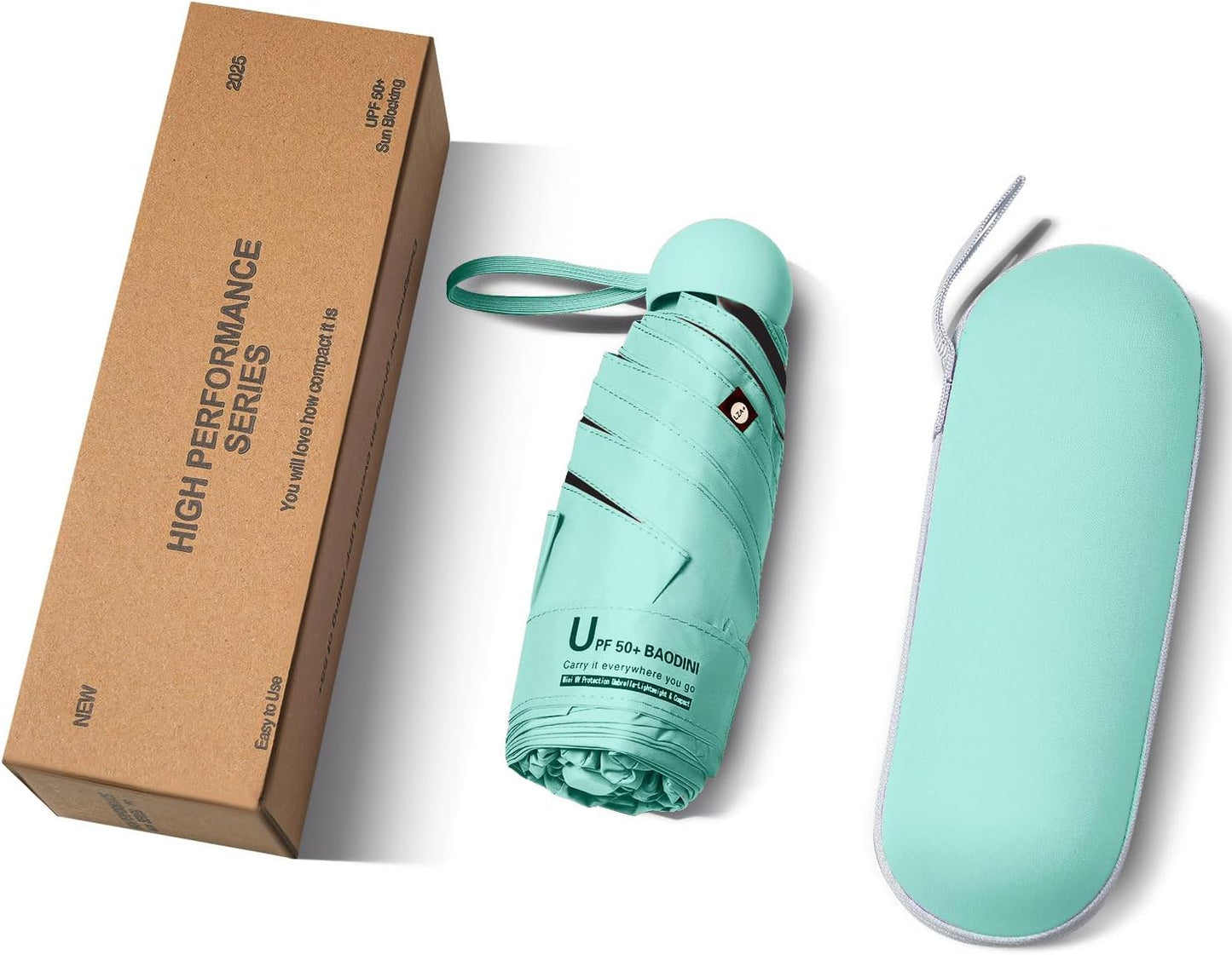 BAODINI Travel Mini Umbrella for Purse With Case Small Compact UV Sun Protection Sun Lightweight Tiny Pocket Umbrella for Women Girls and Men