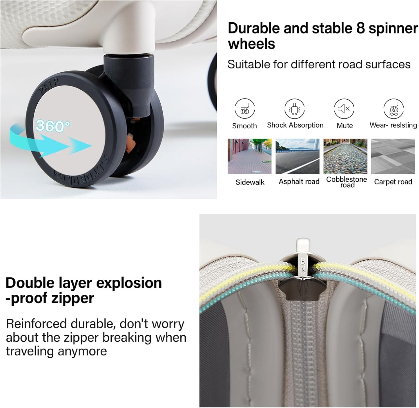 Hanke Expandable Hardshell Luggage Sets 3 piece Carry on Luggage with Wheels Suitcases Lightweight Checked Travel Luggage Rolling Large Suitcase Travel Luggage Bag Woman Men 20/24/29 Inch(Ivory White)