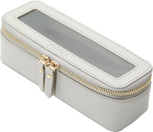 Aveniee Clear Makeup Brush Bag, Slim Brush Holder Cosmetic Case, Small Travel Toiletry Bag for Women, Thin Make up Bags with Zippers, Cute Travel Essentials Srorage Bag.Grey