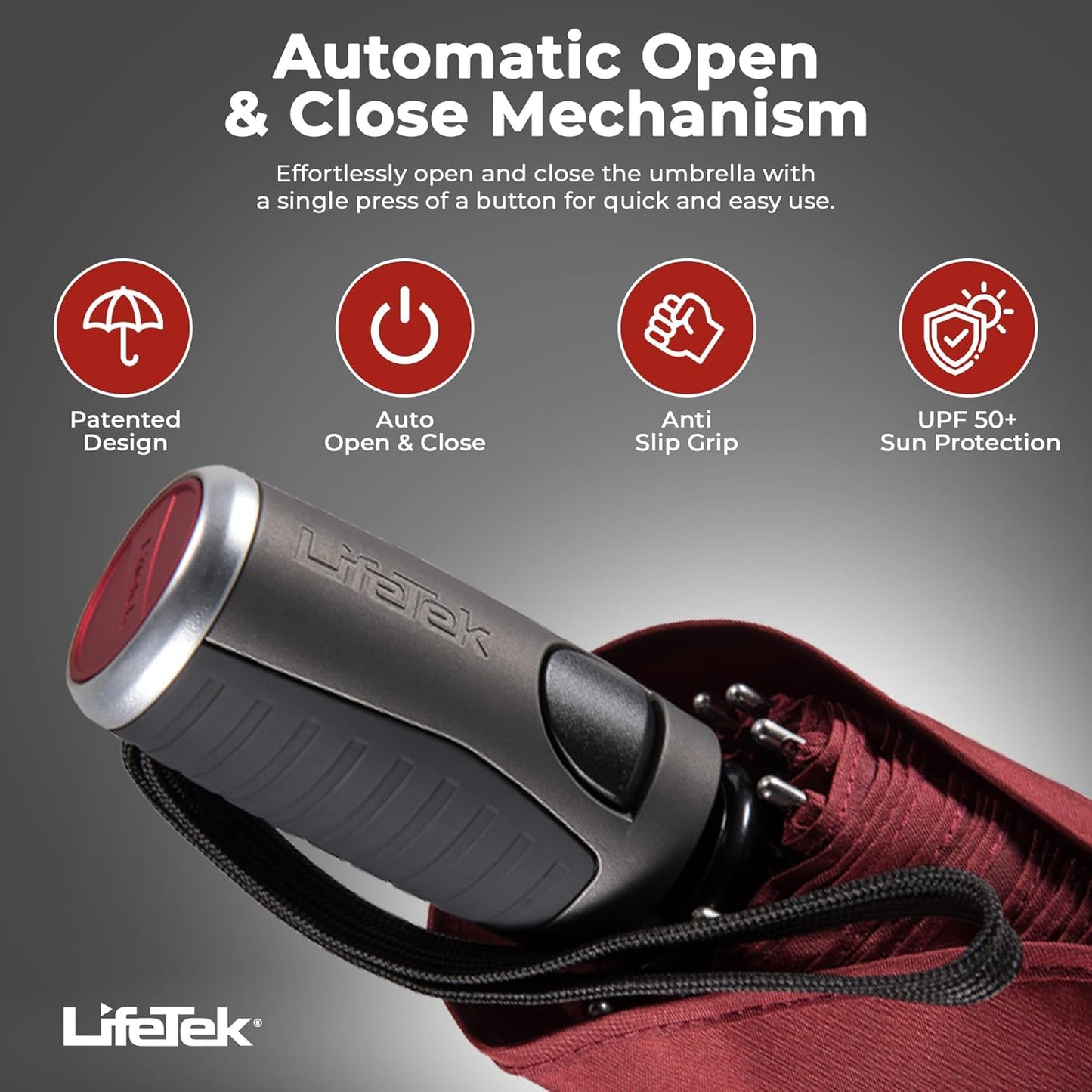 LifeTek Premium Travel Umbrella - Windproof & Compact for Men & Women, Automatic Open Close, Fits in Purse Laptop Bag or Backpack, Strong Frame for Heavy Rain & Sun UV Protection