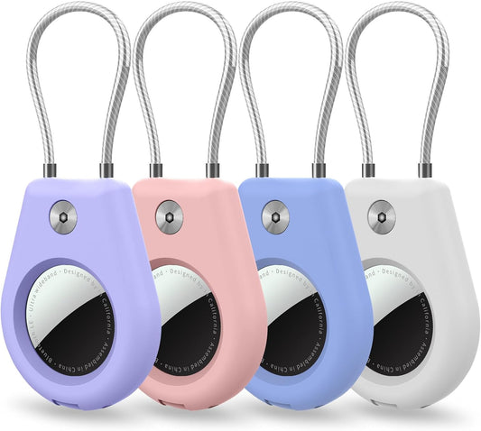 4 Pack Airtag Holder Compatible with Apple AirTag, Secure Holder with Wire Cable for Men Women's Keyrings & Keychains, Air Tag Case Keychain for Keys, Luggage, Bags, 4 Colors
