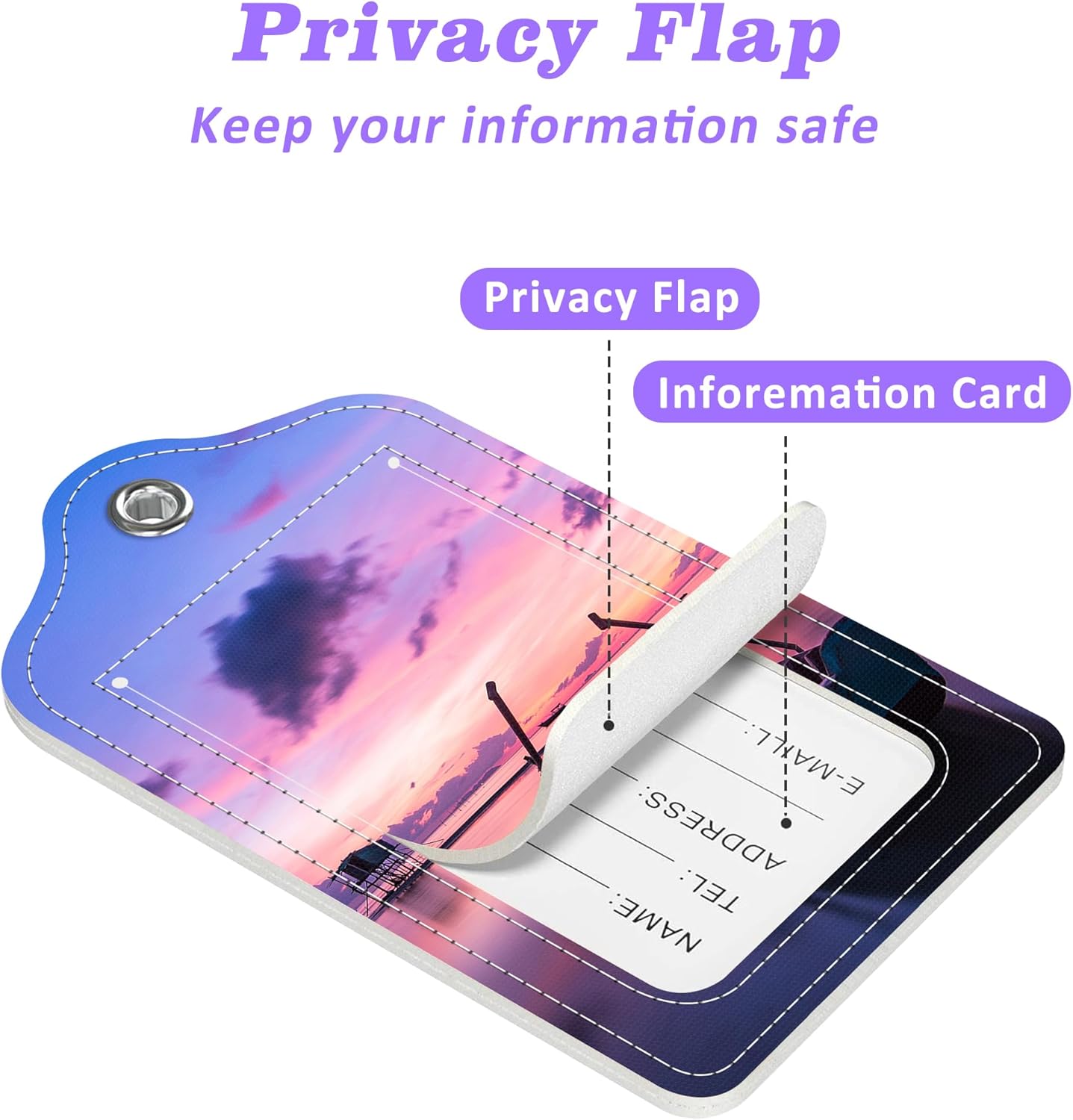 Set of 2 Luggage Tags Sea and Boat at Sunset Leather Suitcases Tag with Privacy Cover Stainless Steel Loop and Address Card for Women Men Travel