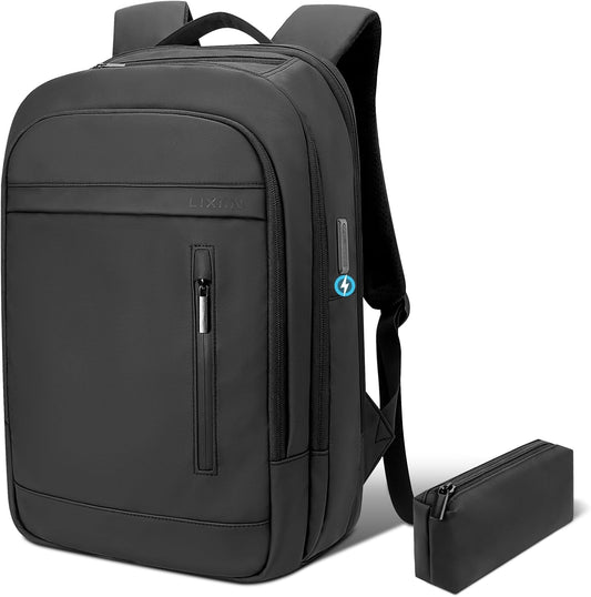 Laptop Backpack for Men Business Travel Laptop Backpack with USB Charger Lightweight Anti-Theft Water-Resistant Fits 15.6 Inch Laptop for Travel Daily Work Office College with Small Bag-Black