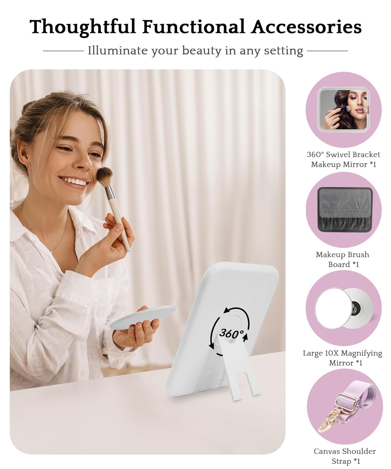 MOMIRA Travel Makeup Bag Cosmetic Bag with Lighted Mirror, Adjustable Brightness in 3 Color Scenarios/Detachable makeup mirror, All-round Upgrade, Waterproof, Gift for Women -Purple